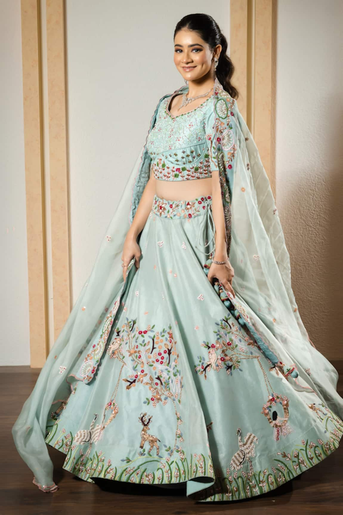 Sonia Bansal Floral Dabka Embroidered Bridal Lehenga Set