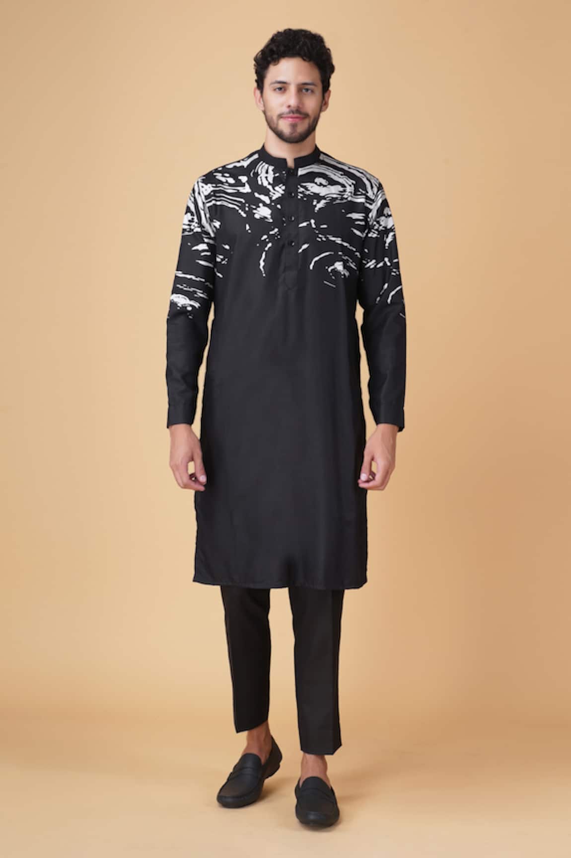 Buy Om Shubh Mangalam Men's Black Kurta Pajama Set with Floral Gray Jacket  Stylish Set at Amazon.in