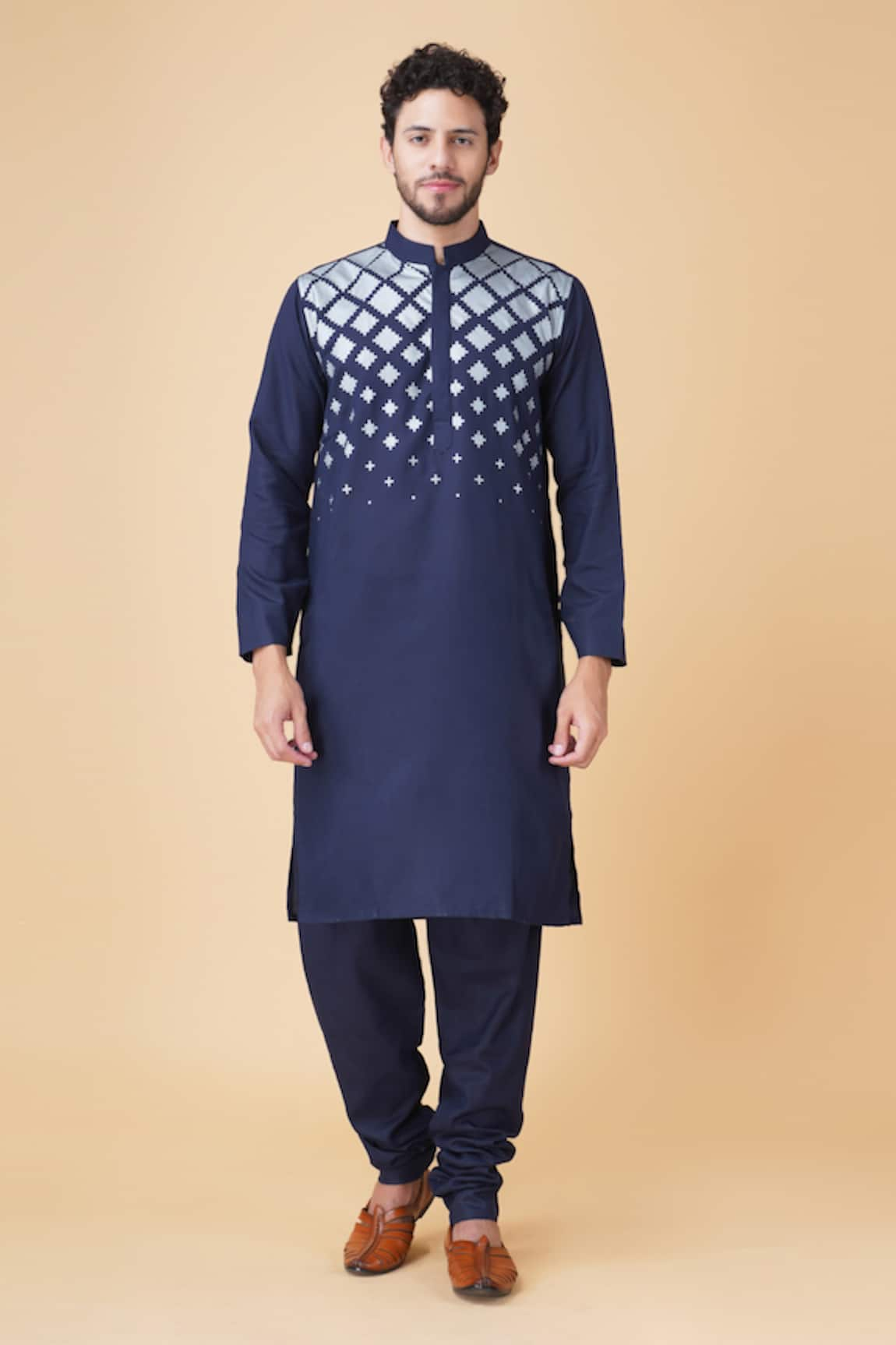 Manish Nagdeo Geometric Placement Print Kurta Set