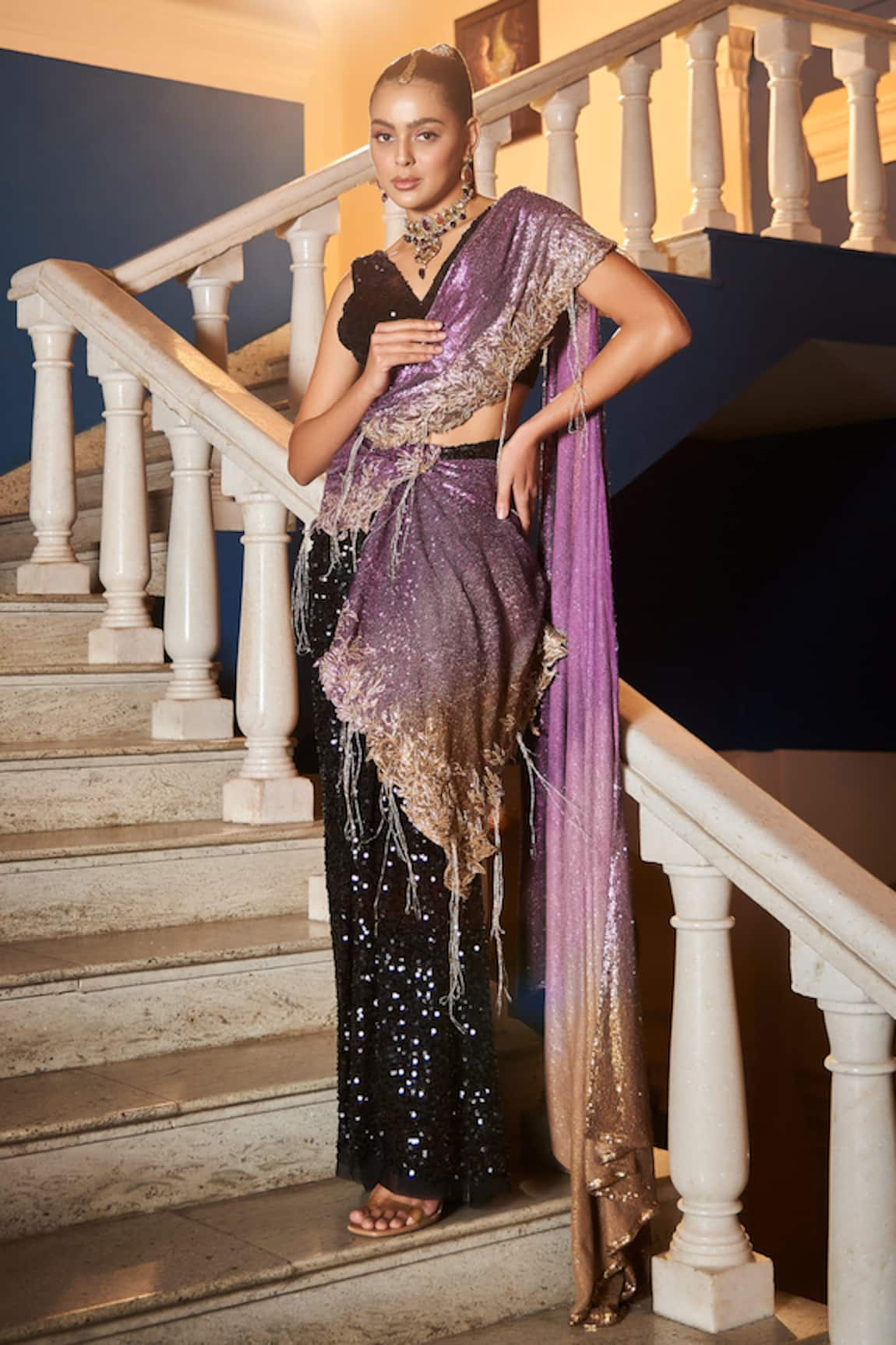 tara thakur Embroidered Pre-Draped Saree With Blouse