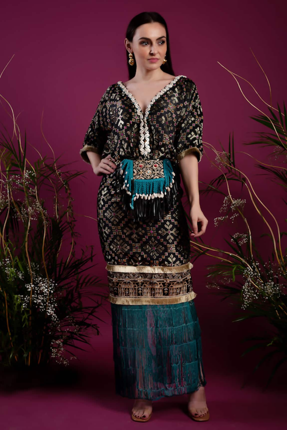 tara thakur Woven Geometric Kaftan Dress