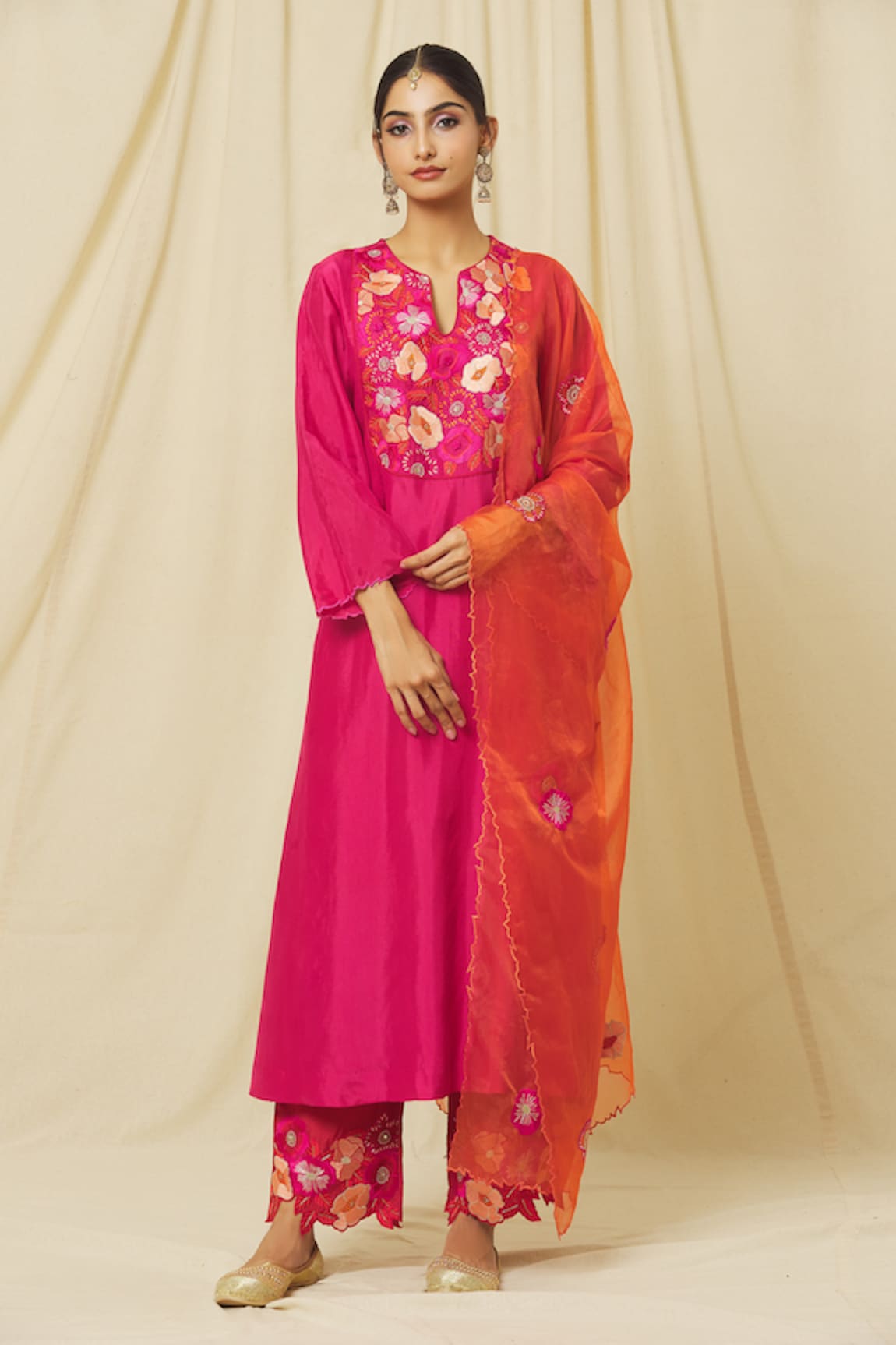 OMANA BY RANJANA BOTHRA Ameeta Rafflesia Bloom Embroidered Yoke Kurta Trouser Set