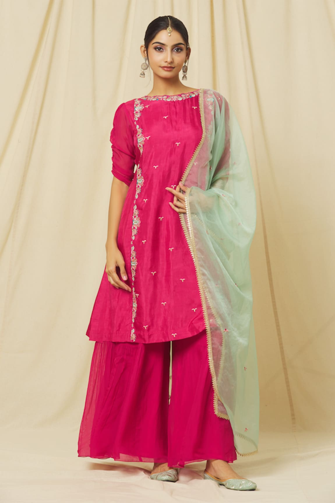 OMANA BY RANJANA BOTHRA Firoza Zari Resham Bloom Kurta Sharara Set