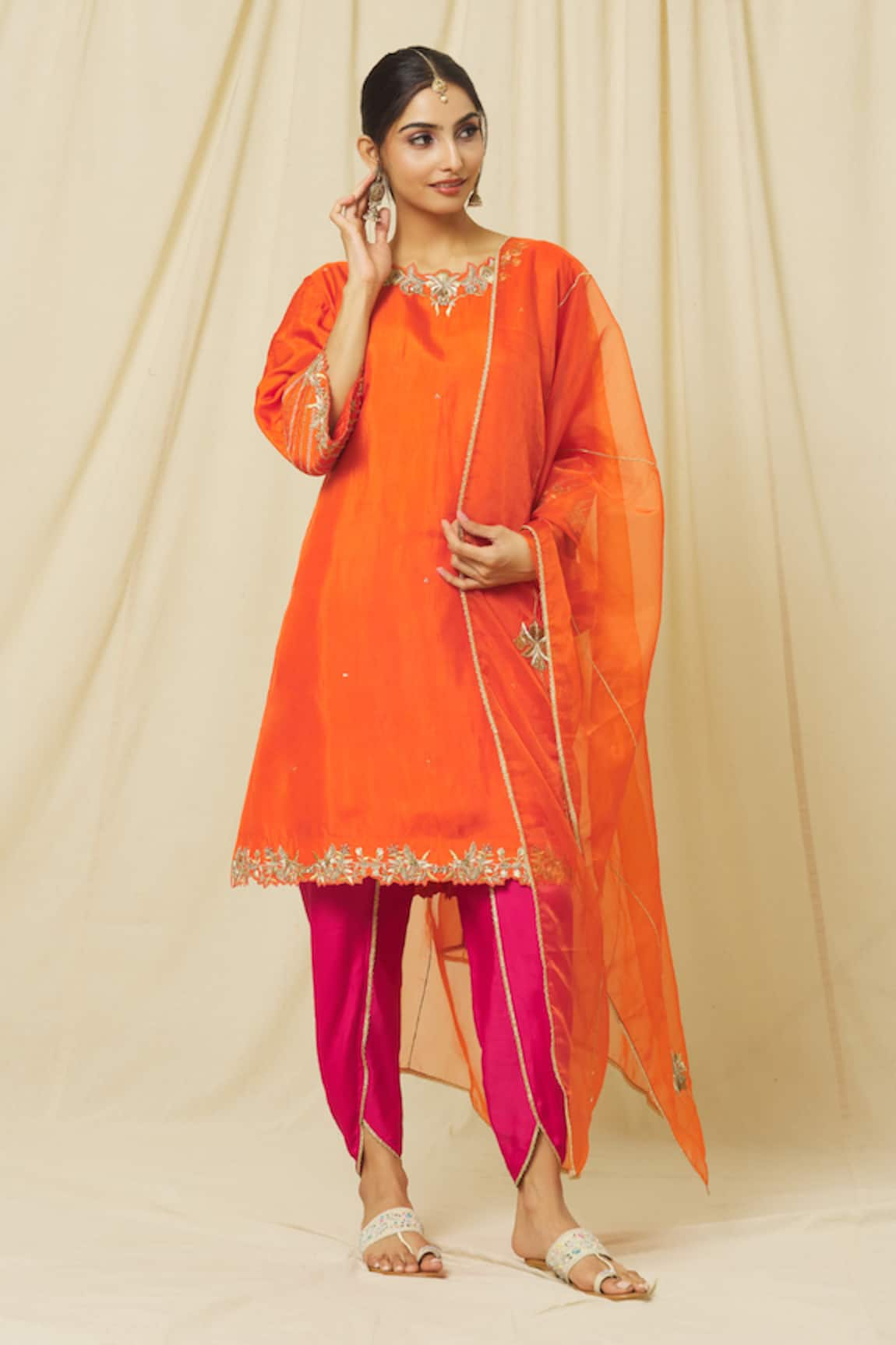 OMANA BY RANJANA BOTHRA Shabana Blossom Zari Embroidered Kurta Dhoti Set