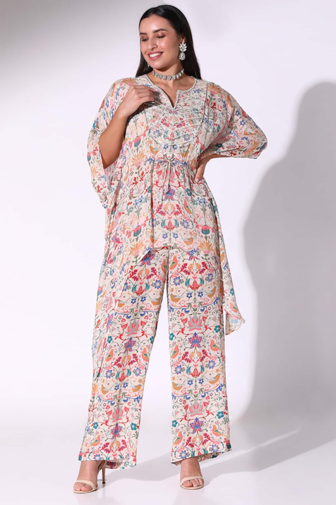 Sakshi Girri Botanical Print Asymmetric Kaftan With Pant 