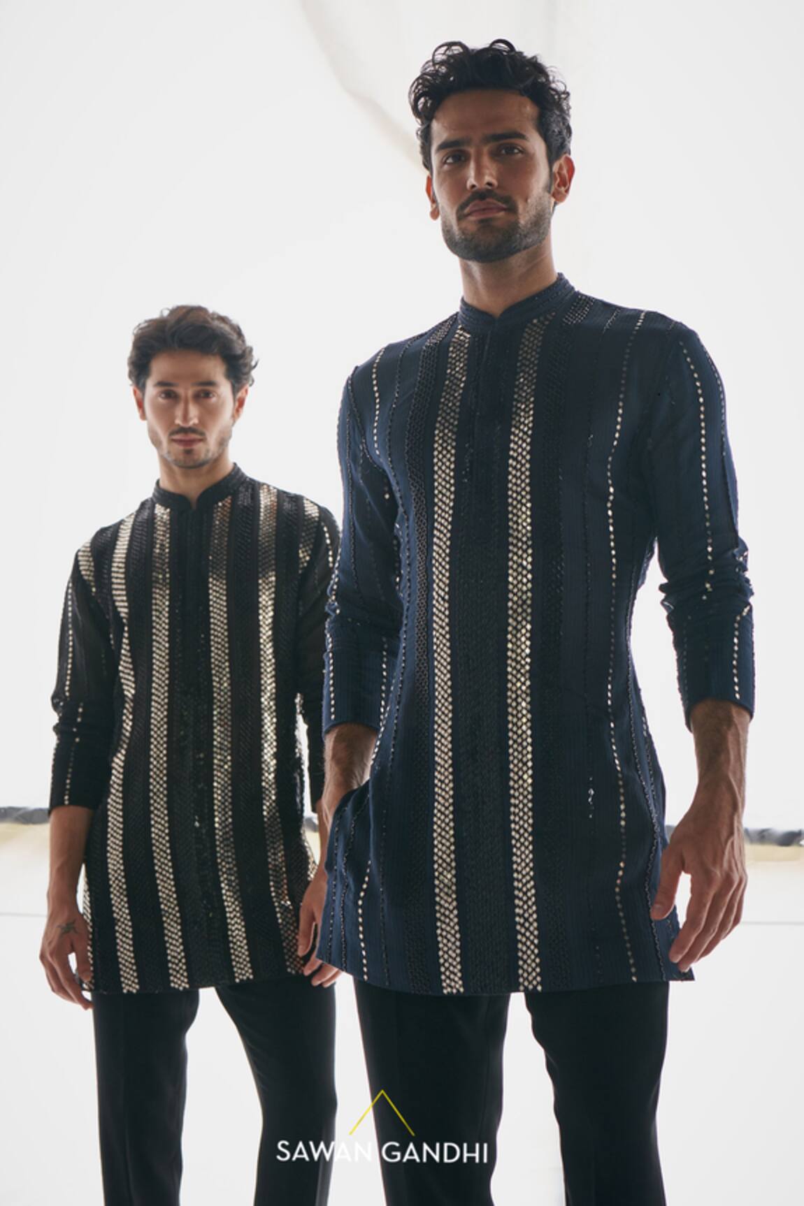 Sawan Gandhi Metal Sequin Work Short Kurta With Pant
