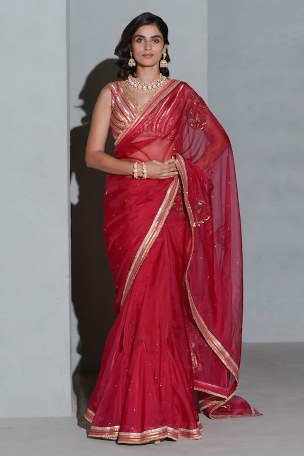 Rishi & Vibhuti Sequin Embellished Saree With Blouse
