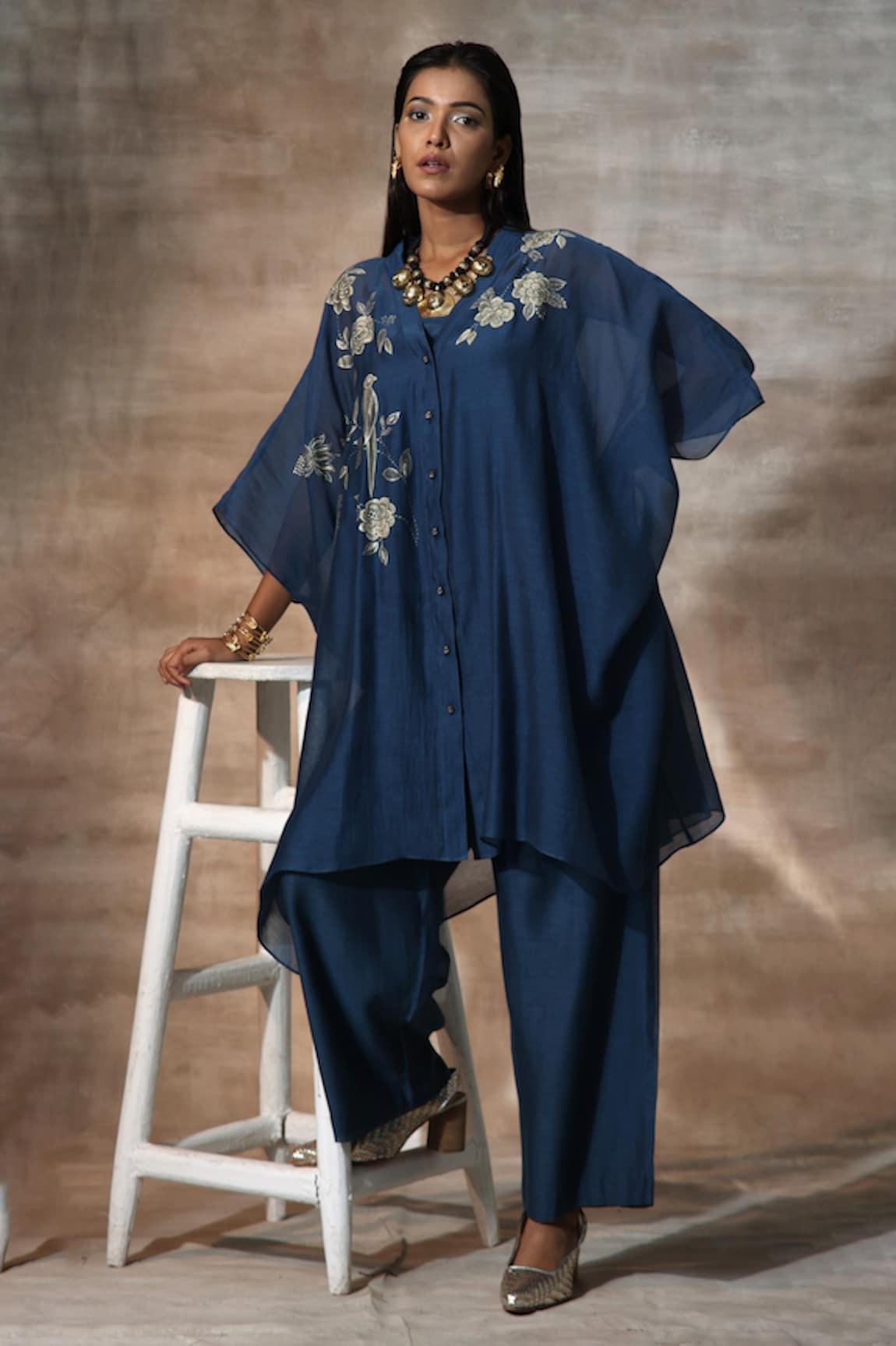 Neeta Bhargava Floral Hand Painted Kaftan With Palazzo