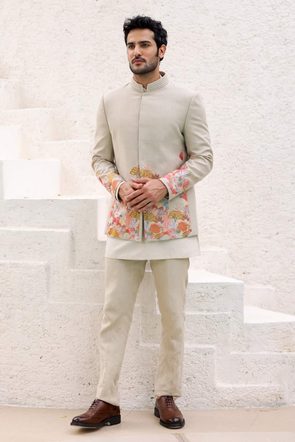 Asuka Floral Embroidered Bandhgala & Trouser Set