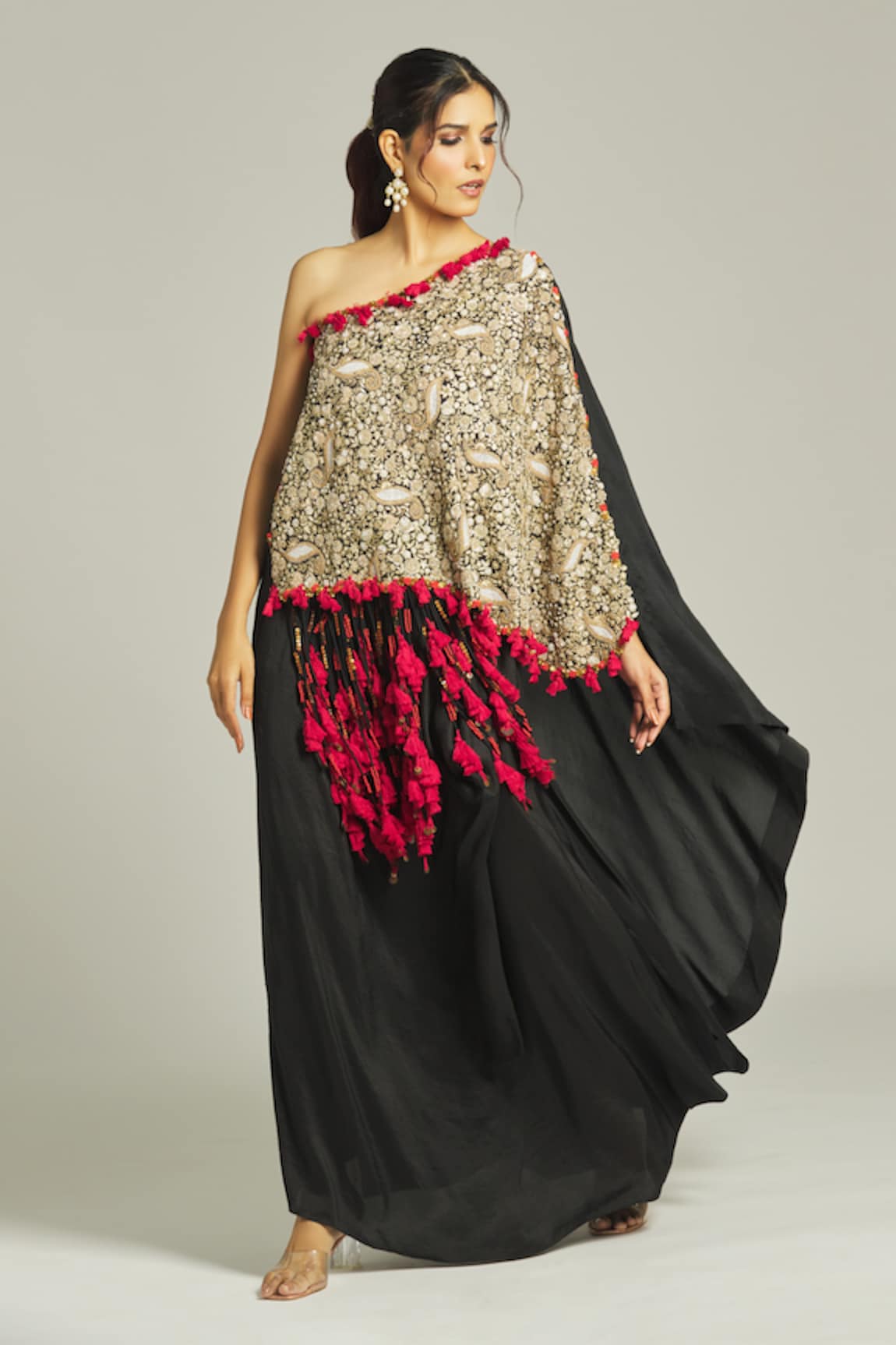 Anamika Khanna Silk Zari Embroidered Asymmetric Top With Skirt