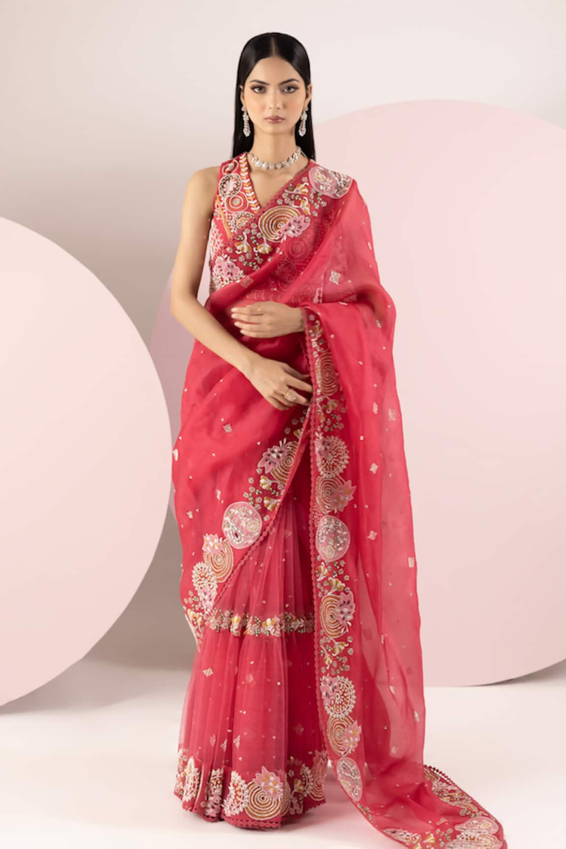 Sonia Bansal Pearl & Resham Embroidered Saree With Blouse