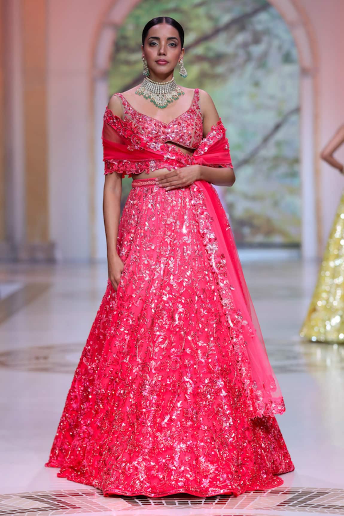 Peach-Rainbow Tulle Embellished Gown Design by Neeta Lulla at Pernia's Pop  Up Shop 2024