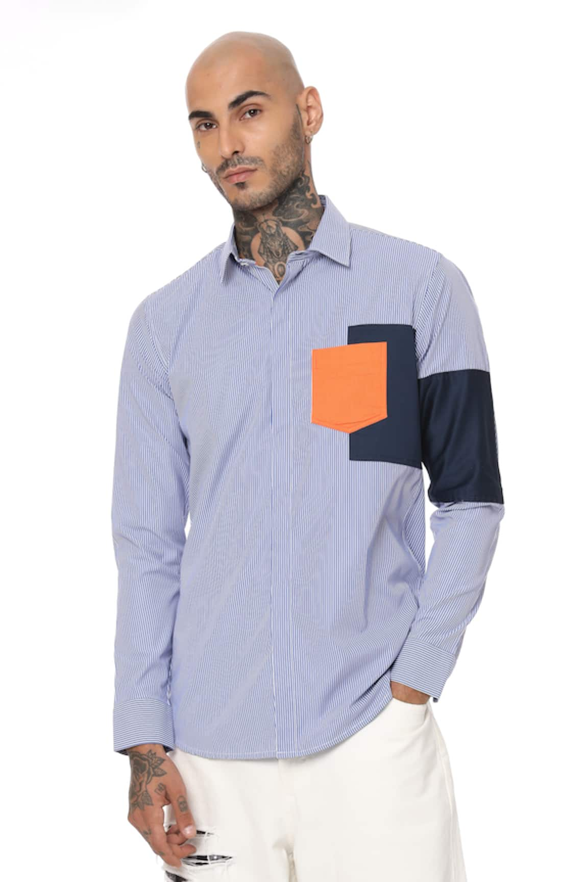 Sahil Aneja Patch Work Striped Shirt