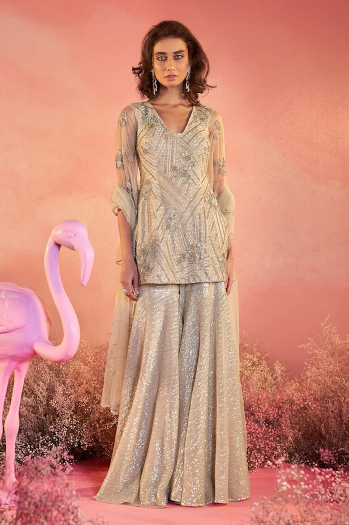 PARUL GANDHI Noor Interstellar Sequin Embellished Kurta Sharara Set