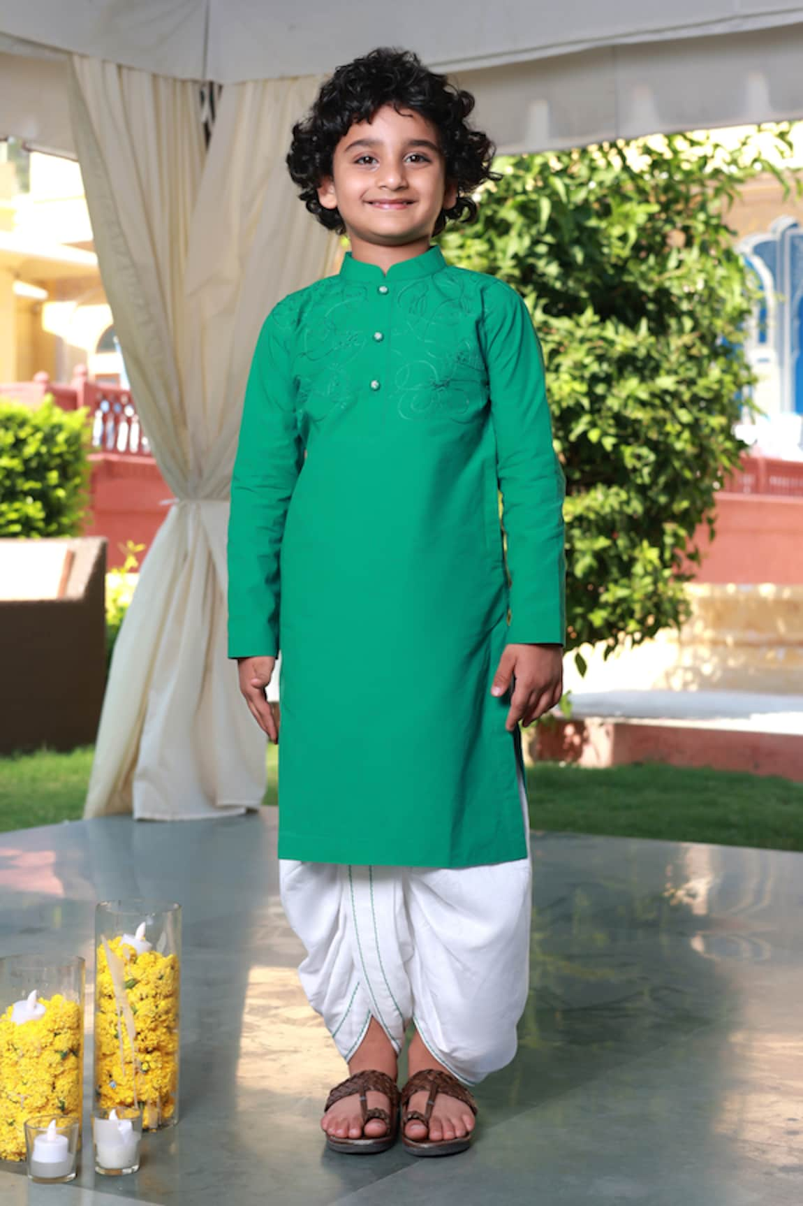 Little Luxury Hand Embroidered Yoke Kurta With Dhoti Pant