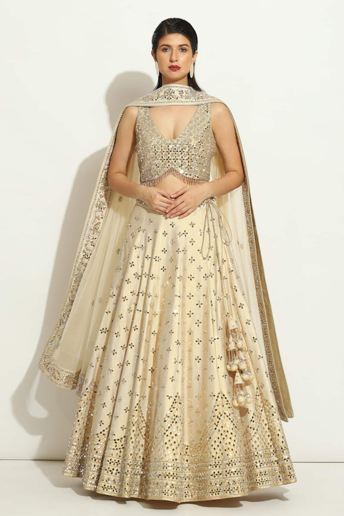 Vandana Sethi Mirrorwork Scalloped Pattern Lehenga Set