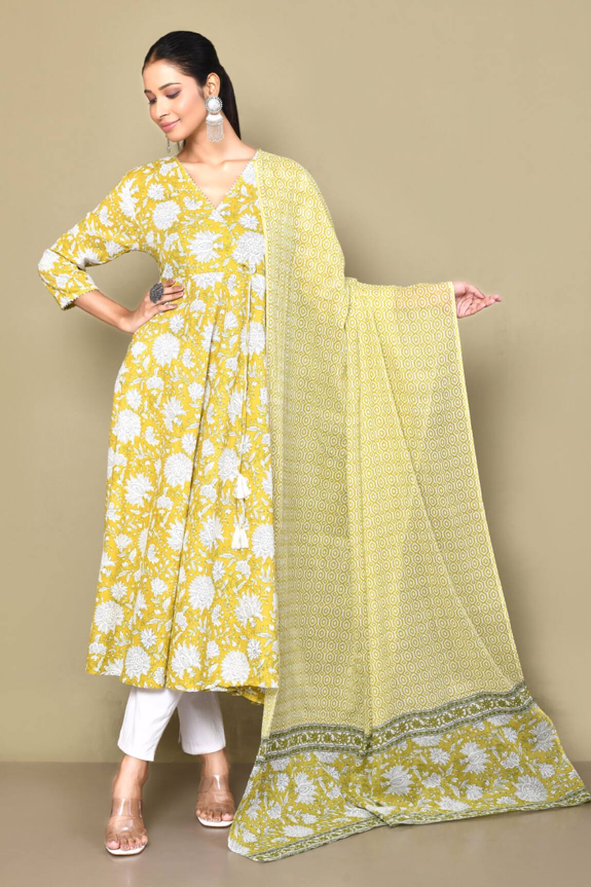 Samyukta Singhania Cotton Floral Print Anarkali With Dupatta 