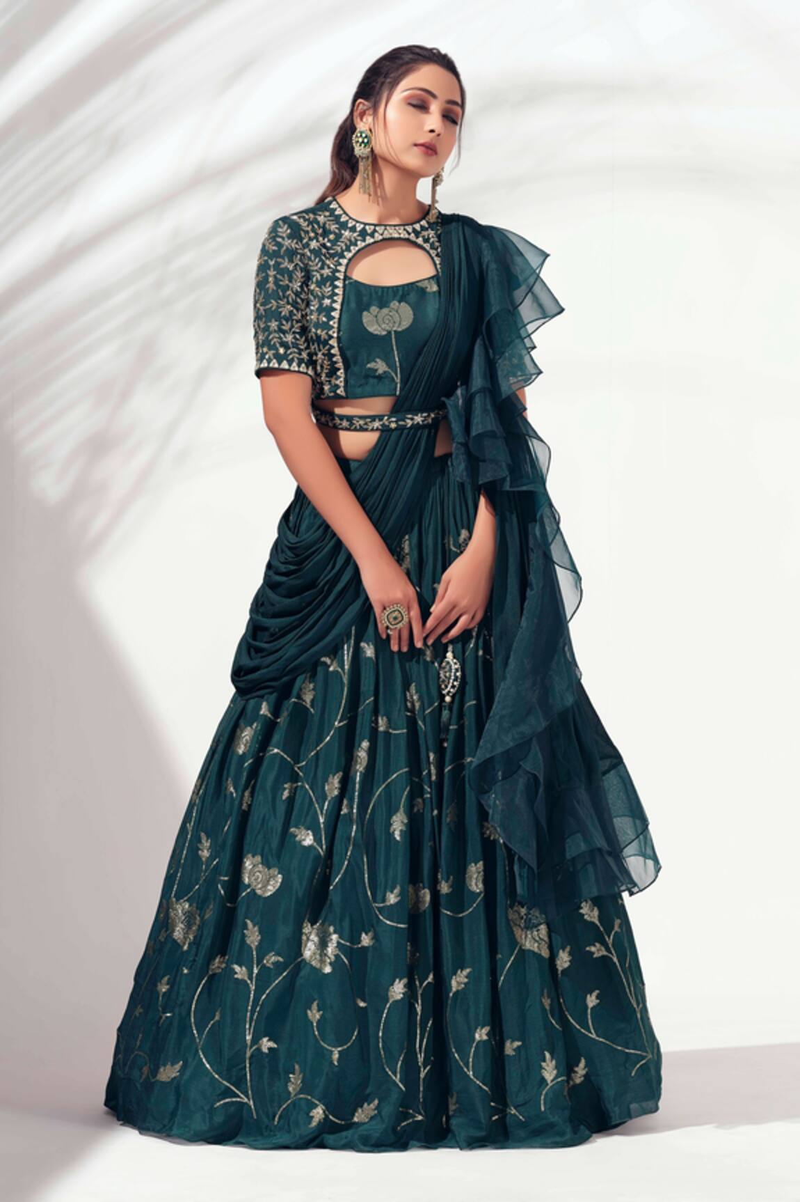 Suruchi Parakh Ruffle Draped Lehenga Set
