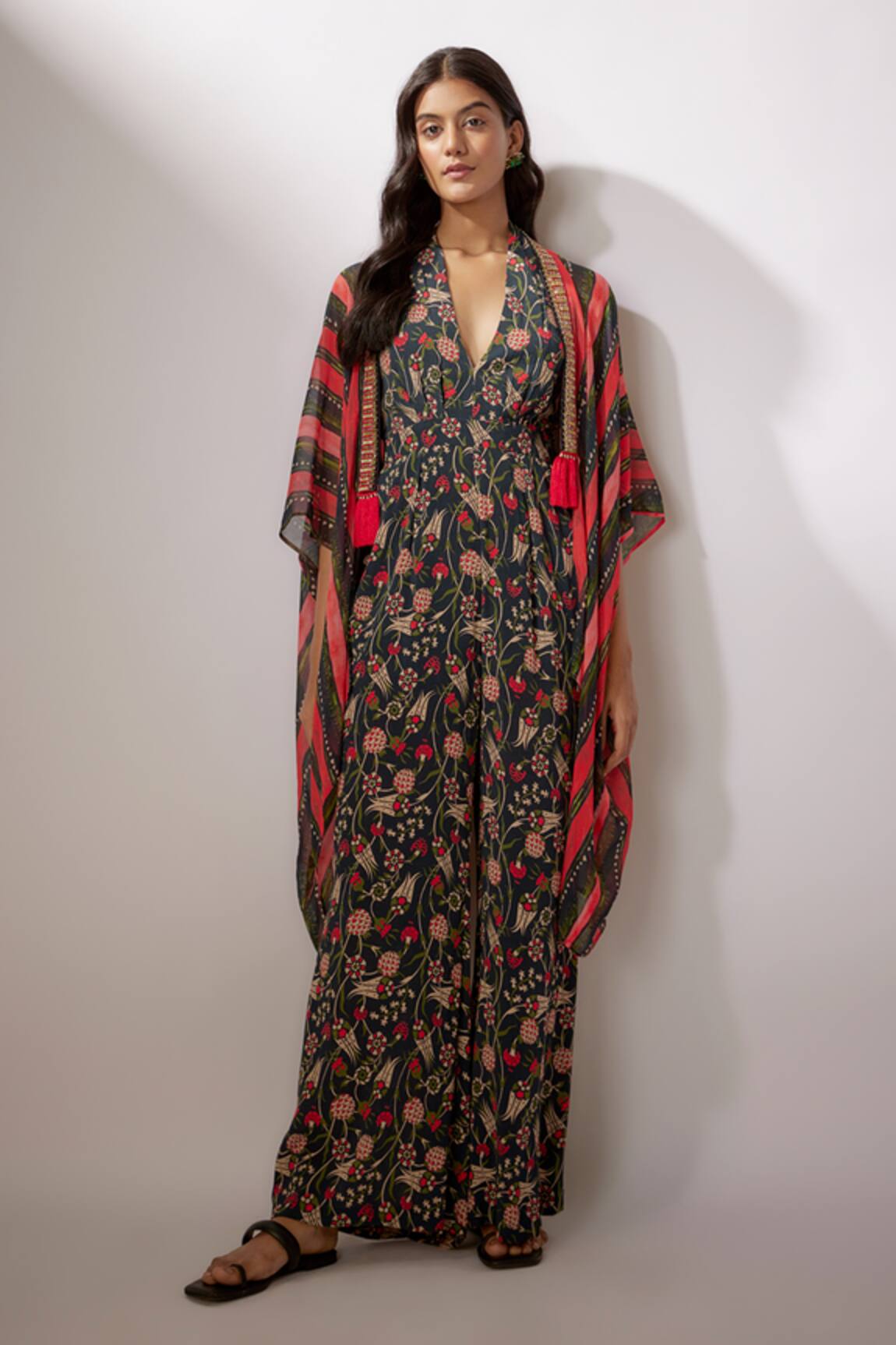 Nadima Saqib Floral Print Jumpsuit With Cape 