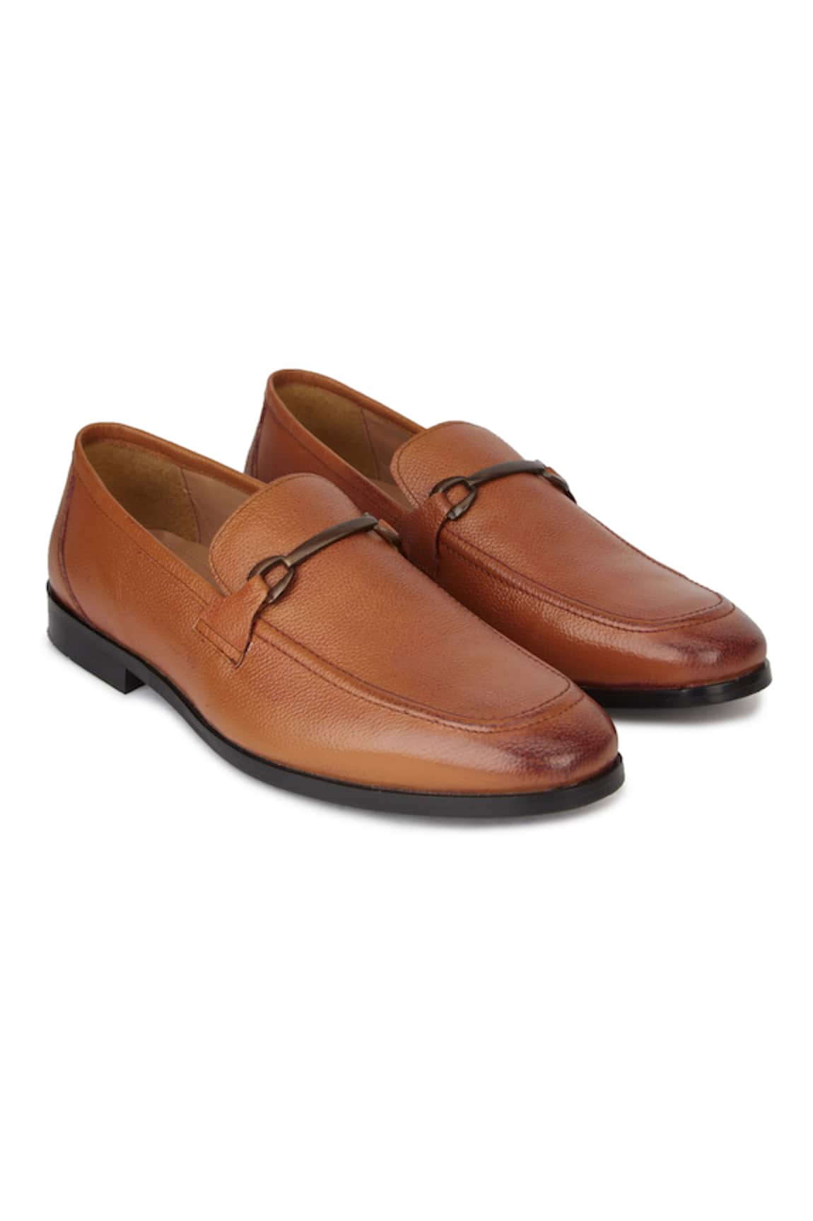 Hats Off Accessories Textured Genuine Leather Buckle Loafers