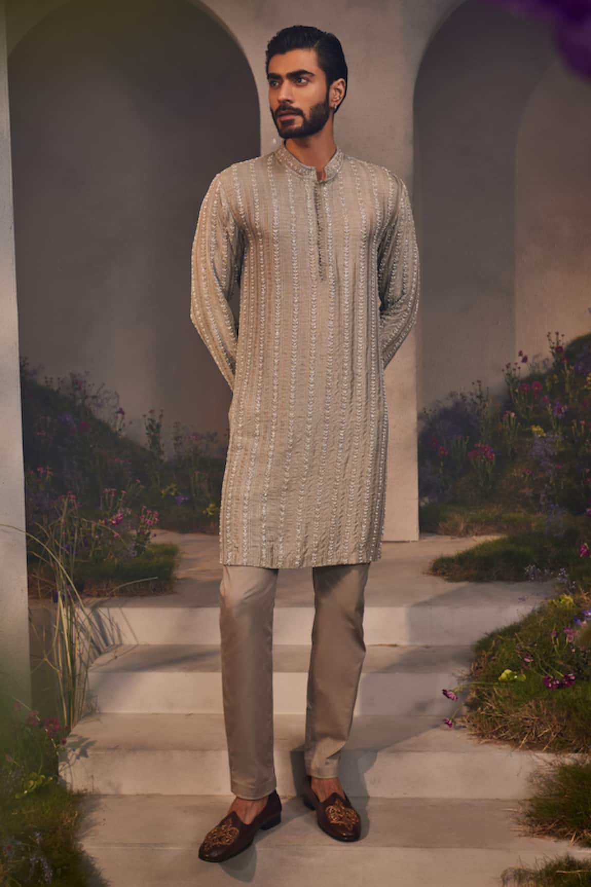 Charu And Vasundhara Laith Vine Embroidered Silk Kurta With Pant