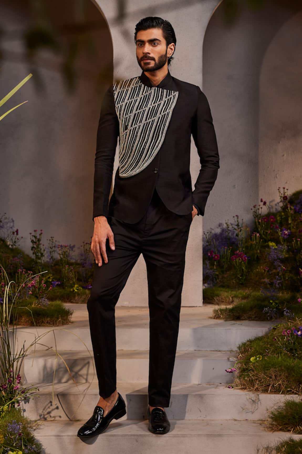 Charu and Vasundhara Luke Pearl Embellished Bandhgala With Pant