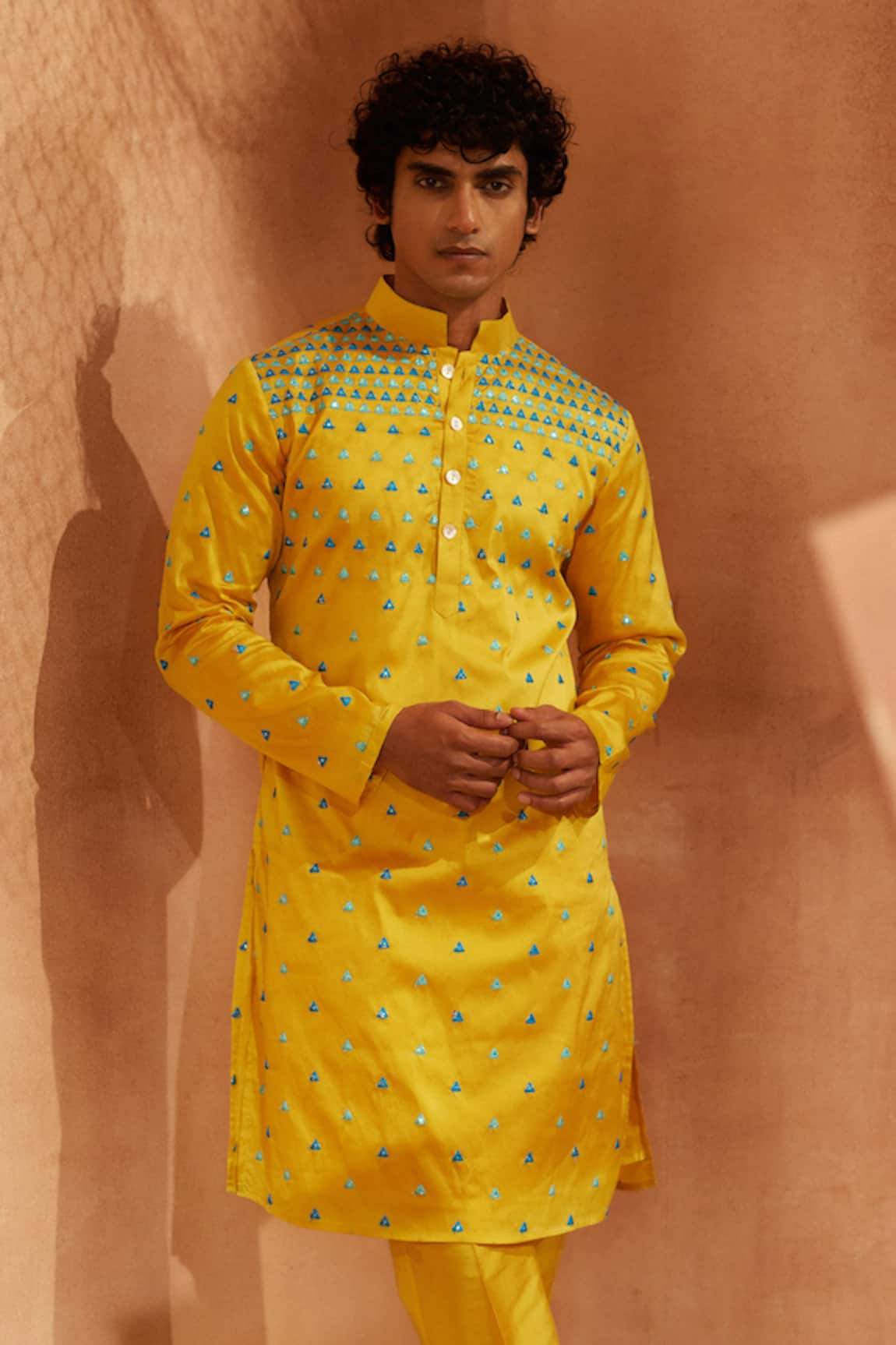 Eleven Brothers Trikona Mirror Embroidered Kurta & Pant Set