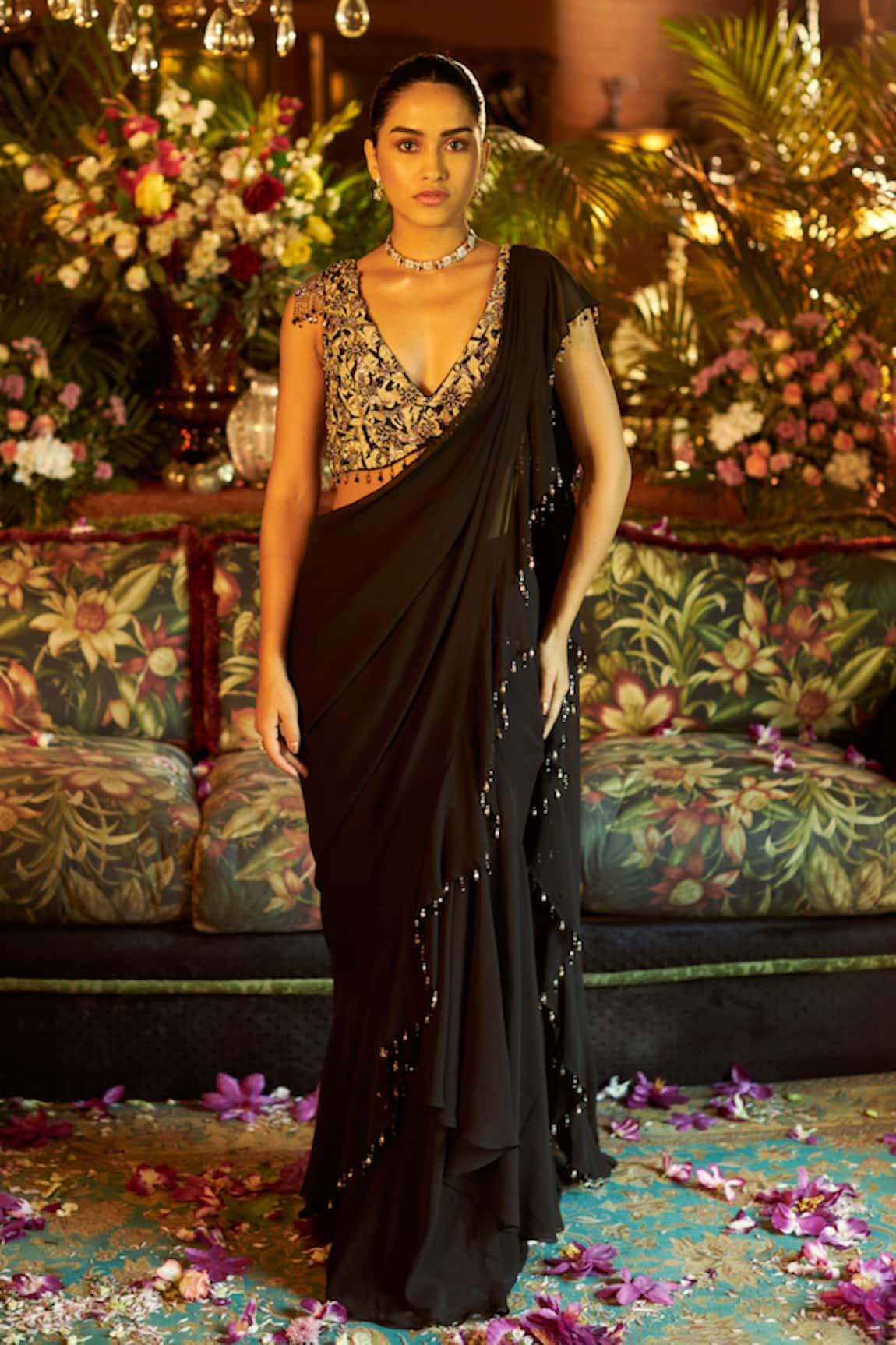 Shreeka Embroidered Blouse & Pre-Draped Saree Set