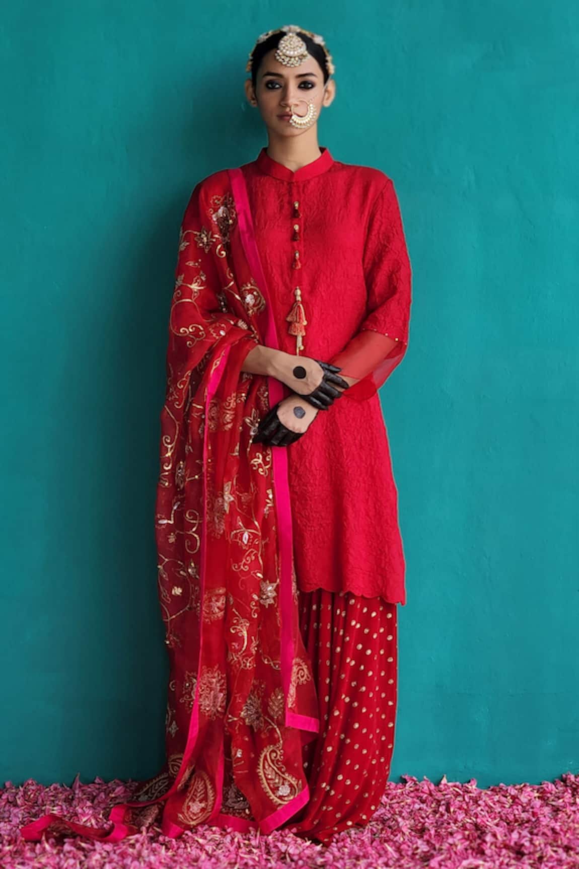Pooja Singhal Mandarin Collar Kurta Farshi Pant Set