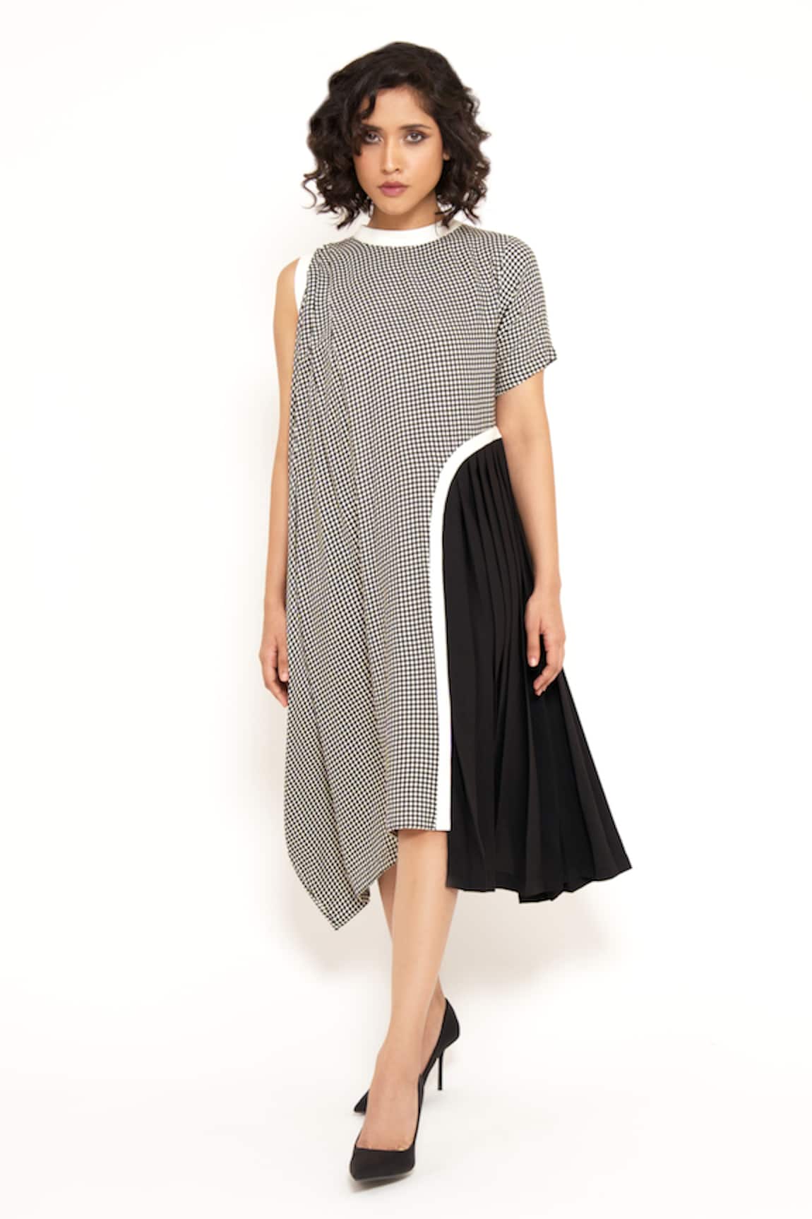 House of Behram Checkered Pattern Cowl Dress