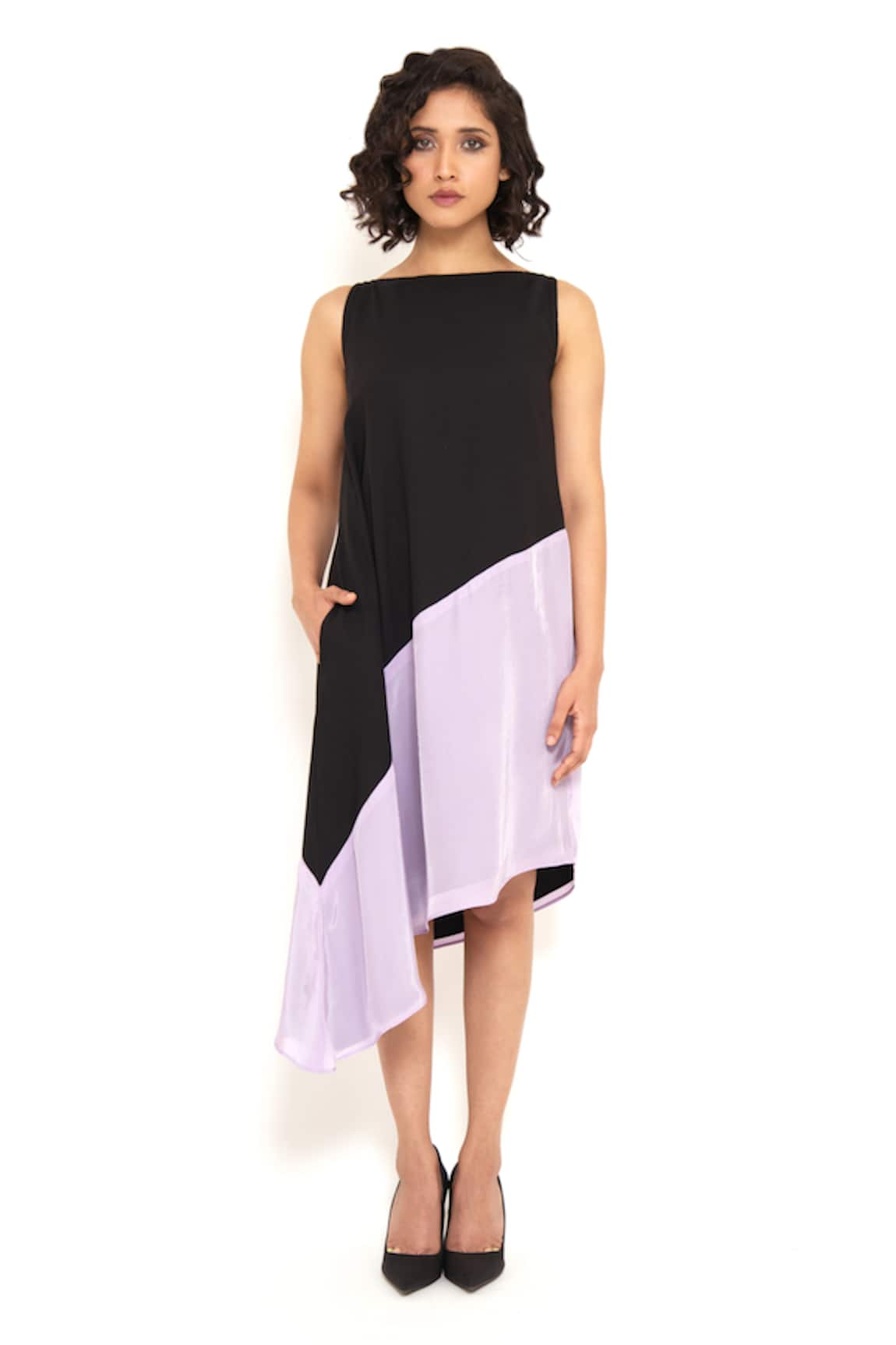 House of Behram Color Block Asymmetric Dress