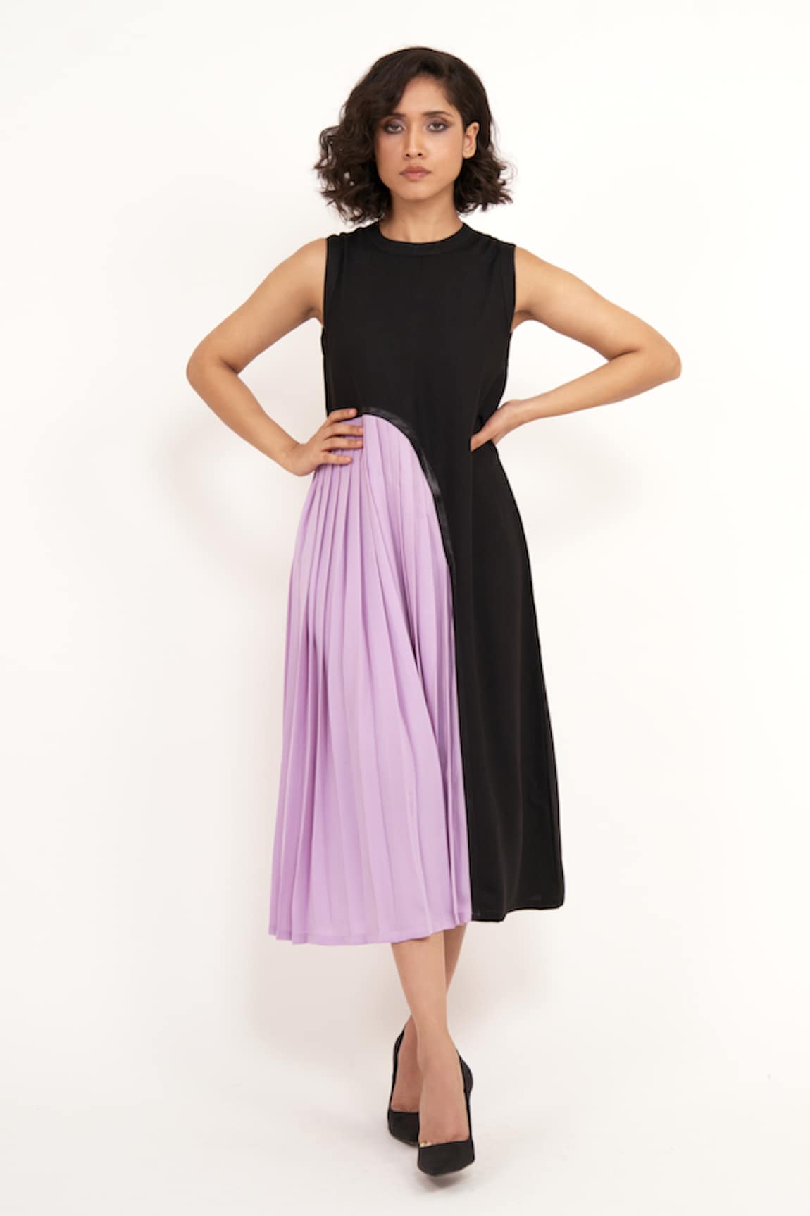 House of Behram Color Block Pleated Dress