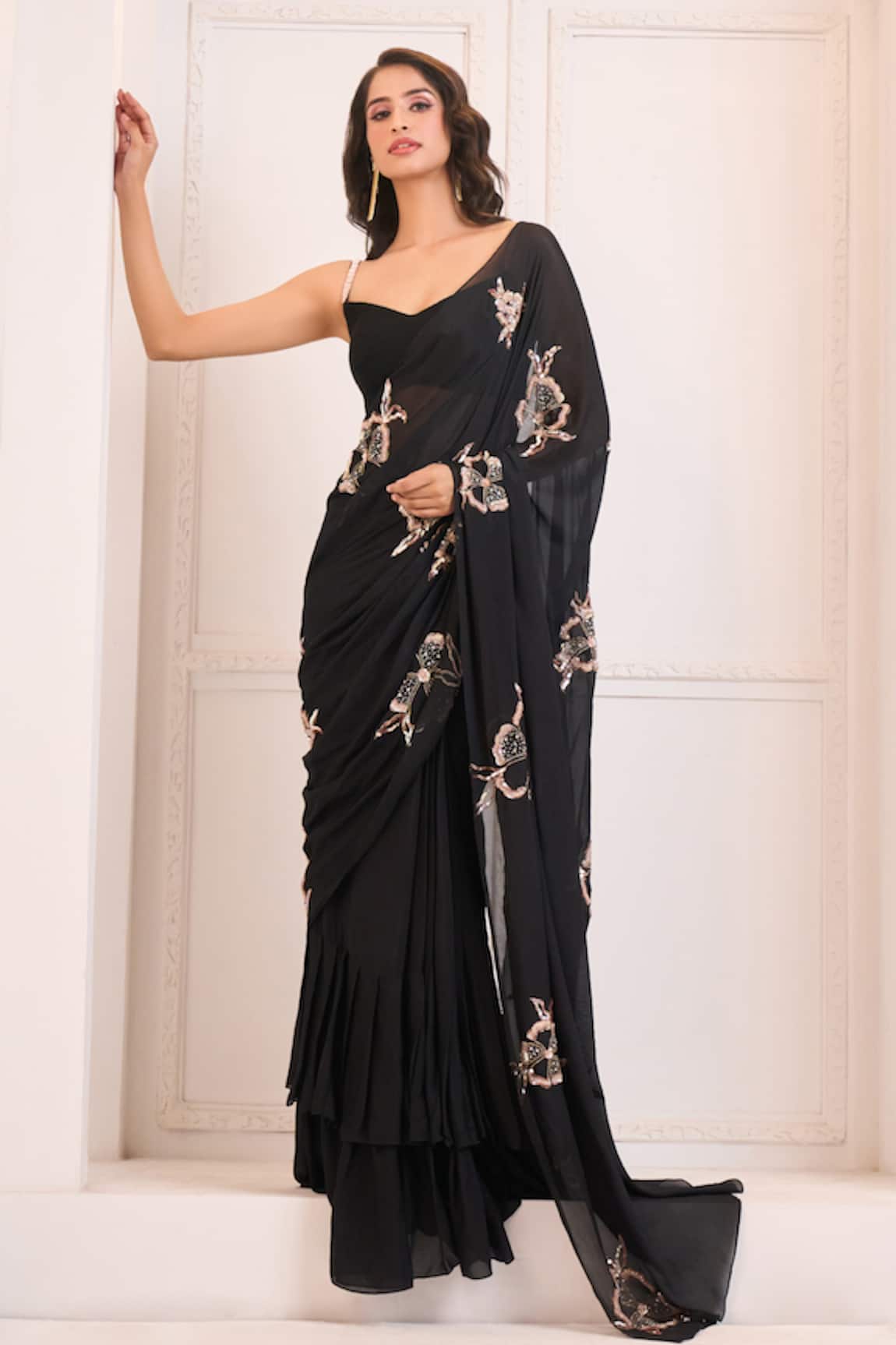 Masumi Mewawalla x AZA Sequin Embroidered Pre-Stitched Saree With Blouse