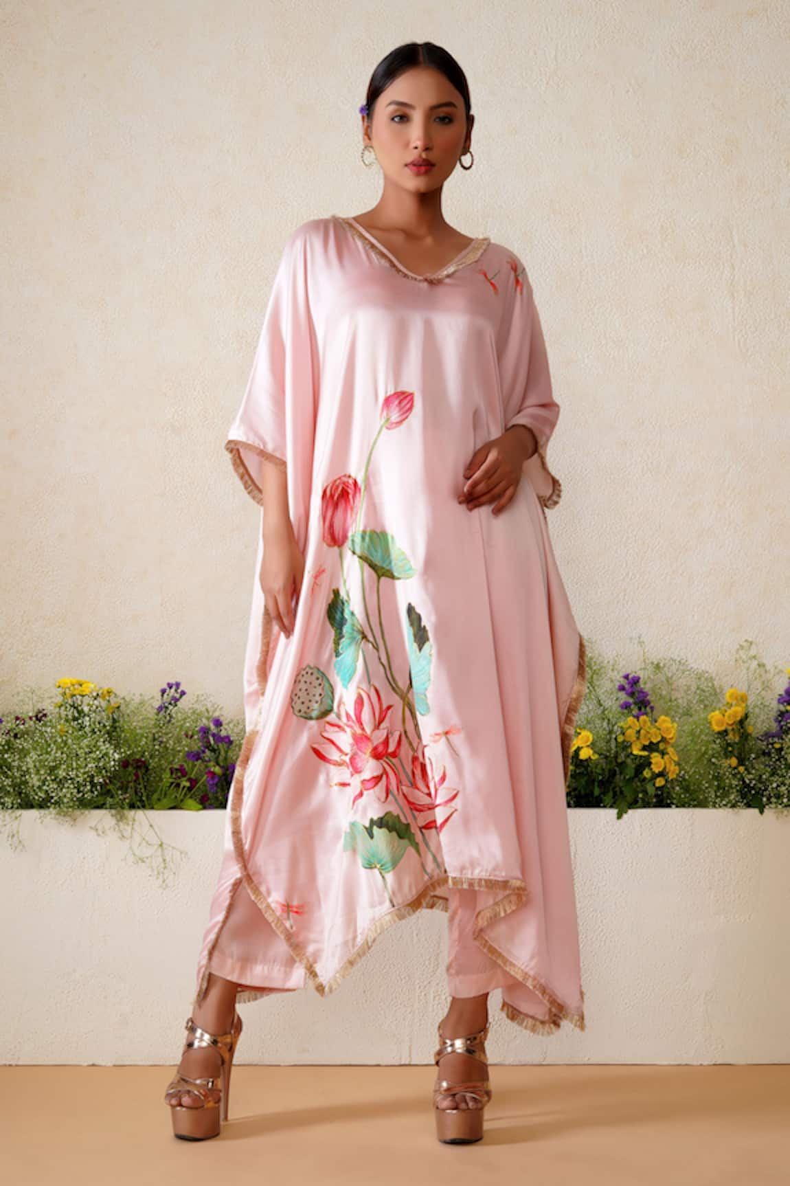 Kyra By Nina + Deepika Zuri Hand Painted Kaftan & Pant Set