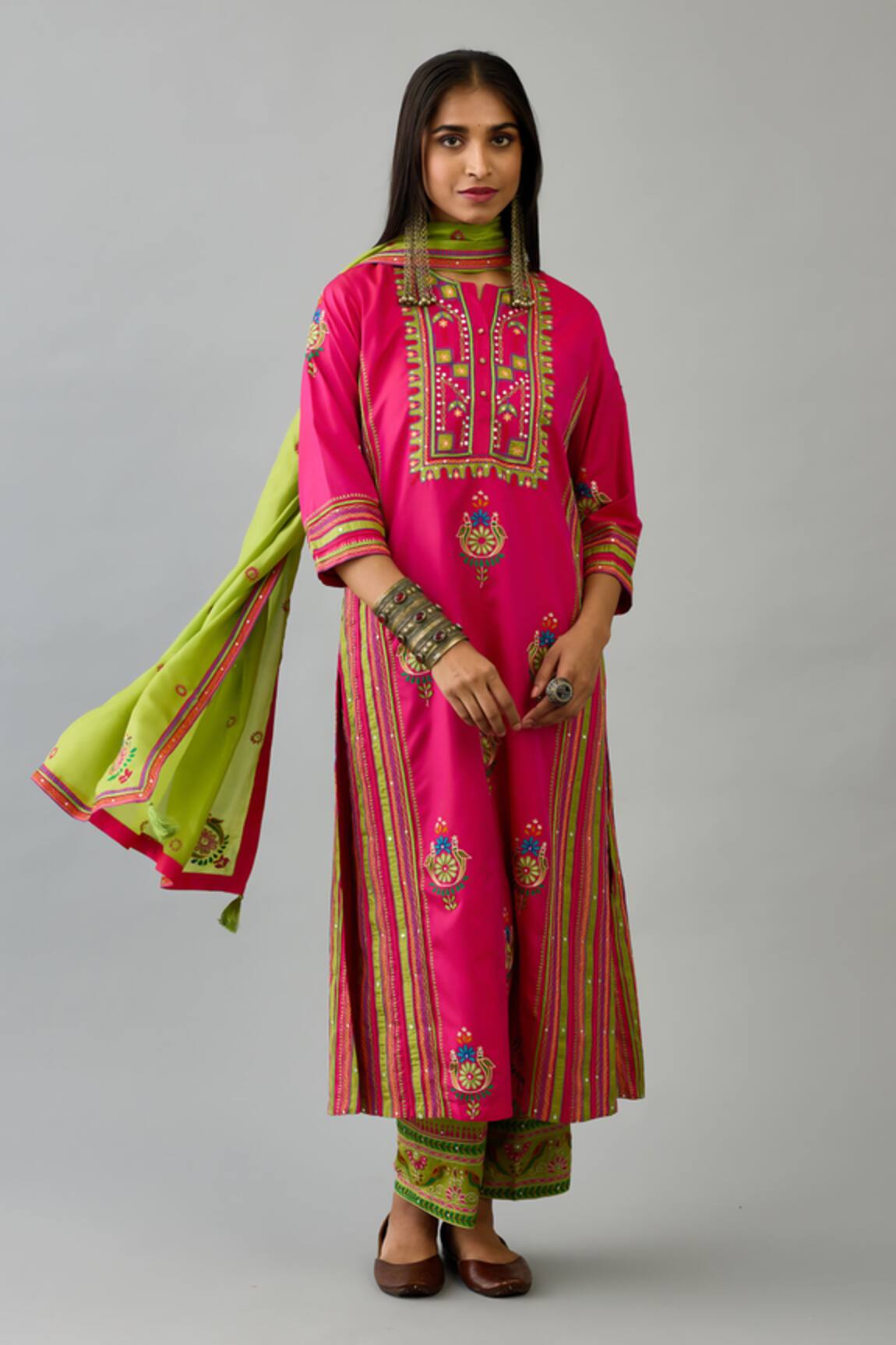 Kora Silk Embroidered Straight Kurta Set
