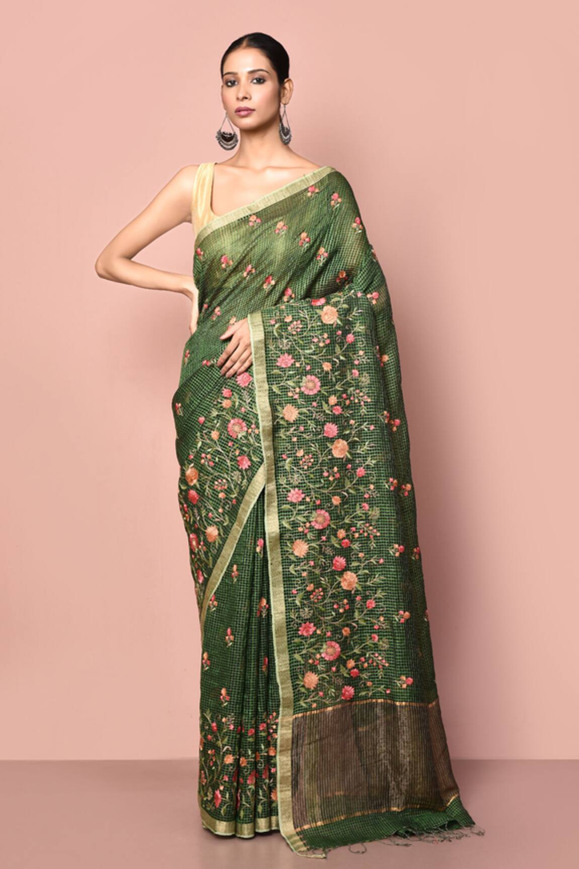 Nazaakat by Samara Singh Bloom Resham Embroidered Saree With Running Blouse Piece