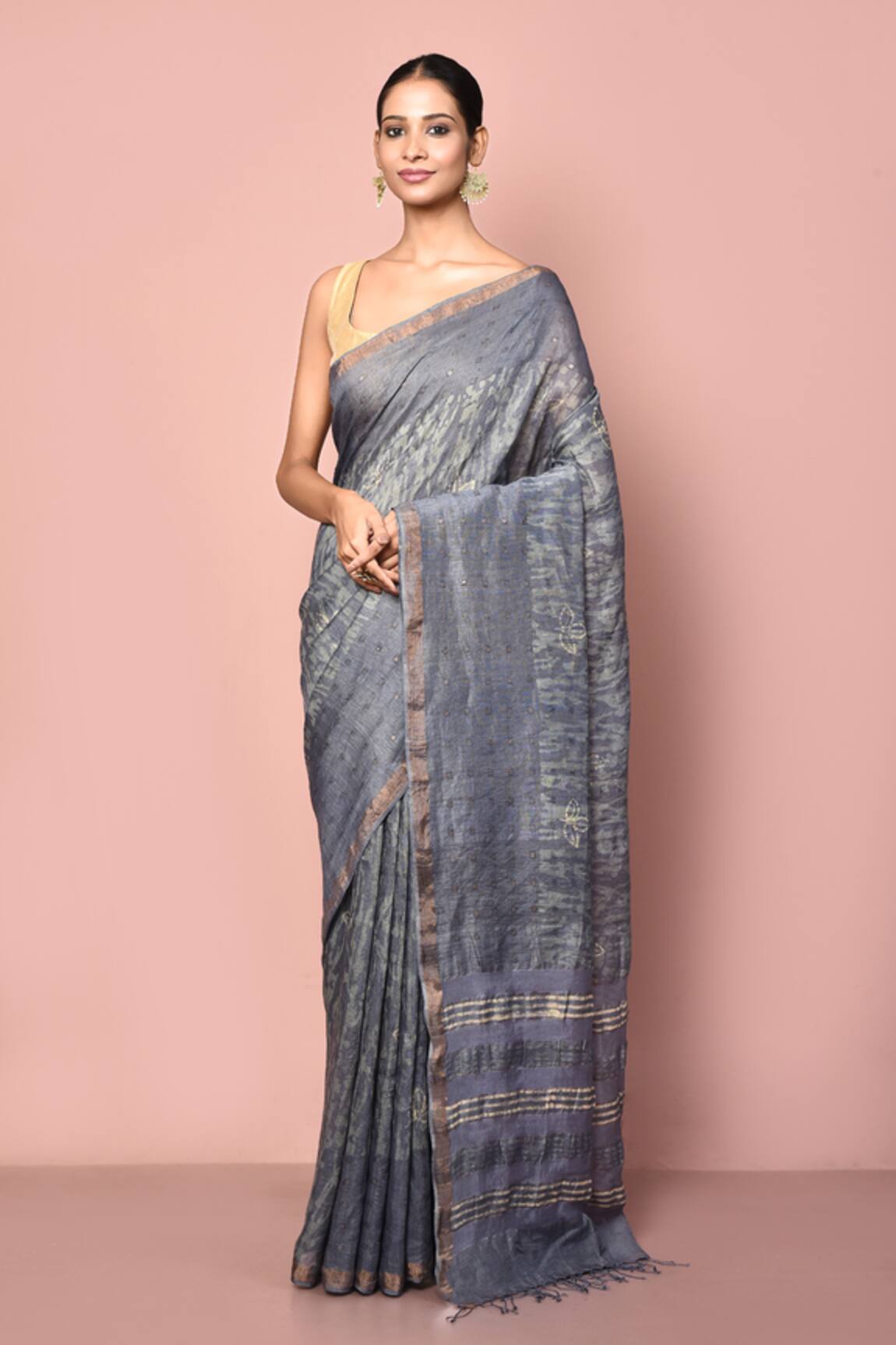 Nazaakat by Samara Singh Linen Printed Saree With Running Blouse Piece