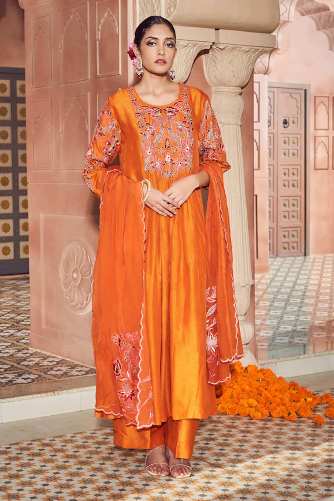 Megha Pitti Floral Embroidered Kurta Pant Set
