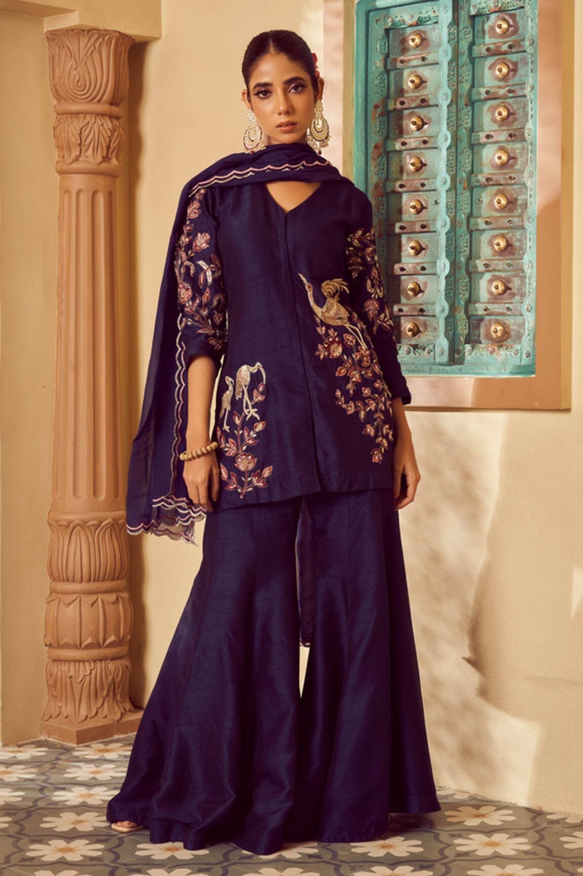 Megha Pitti Botanic Embroidered Kurta Sharara Set