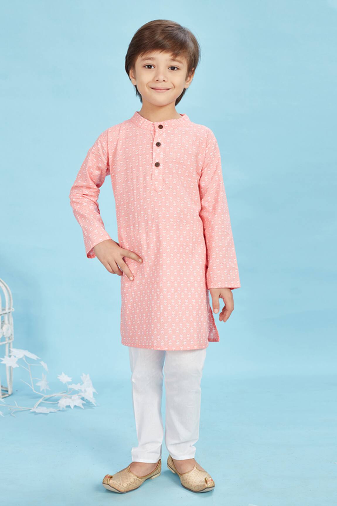 Maaikid Peach Floral Print Kurta & Pyjama Set