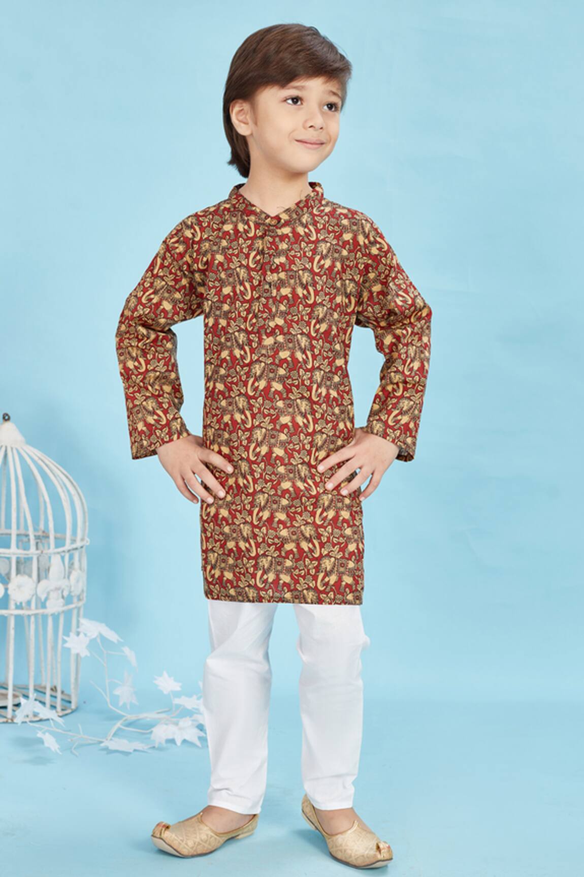 Maaikid Elephant Print Kurta & Pyjama Set