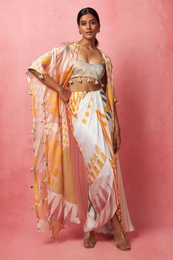 Vedika M Abstract Floral Print Jacket Skirt Set