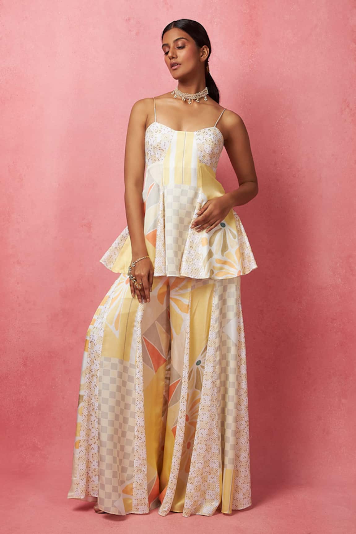 Vedika M Abstract Print Peplum Tunic & Pant Set 