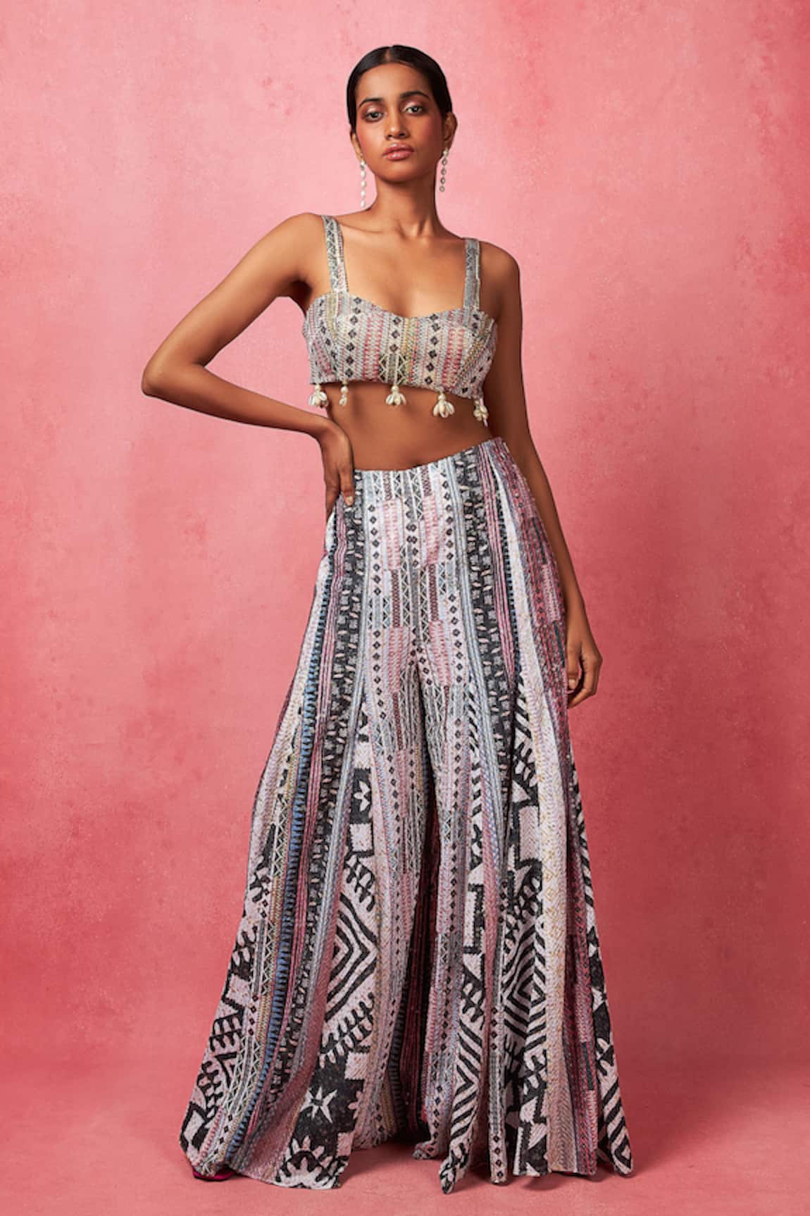 Vedika M Sequin Work Bustier With Panelled Pant 
