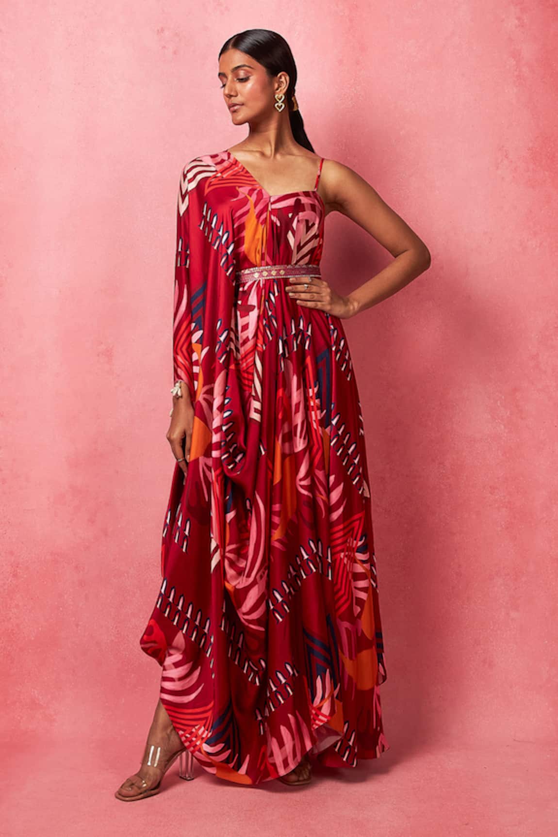 Vedika M Asymmetric Printed One Shoulder Dress