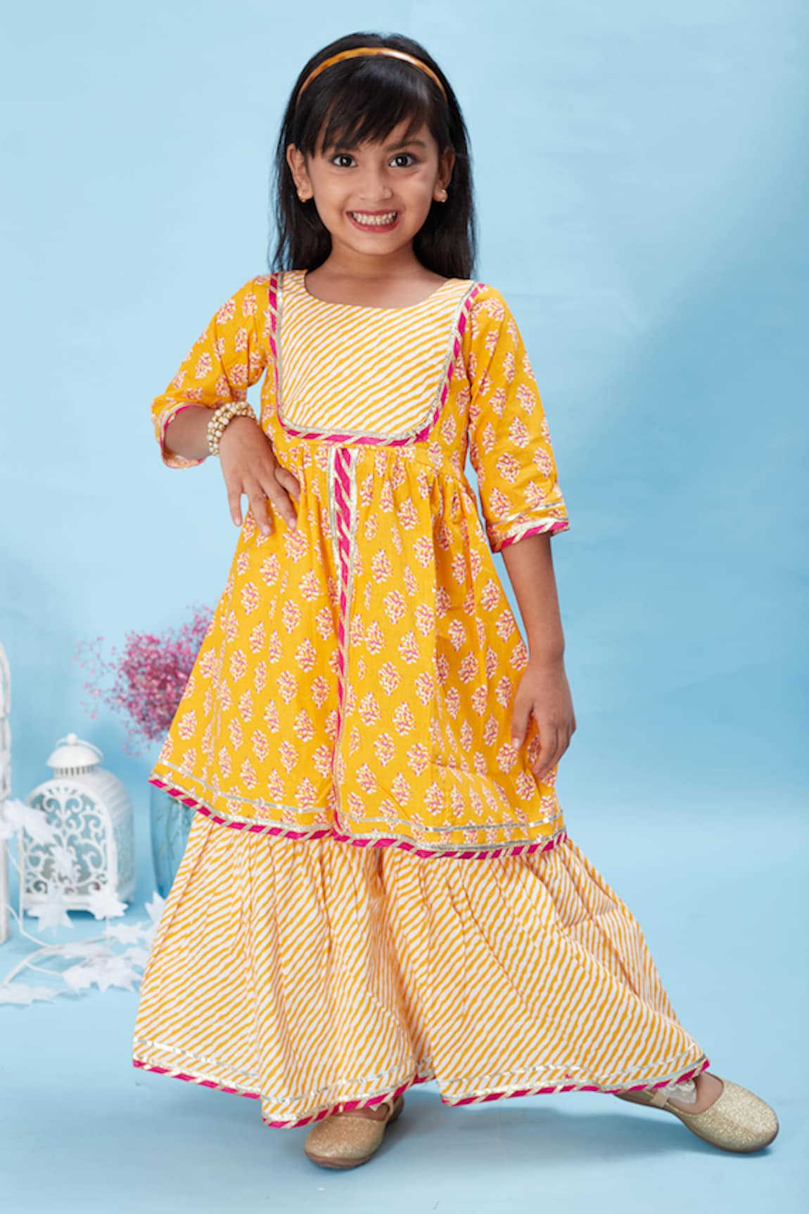 Maaikid Geometric Butti Print Kurta With Sharara