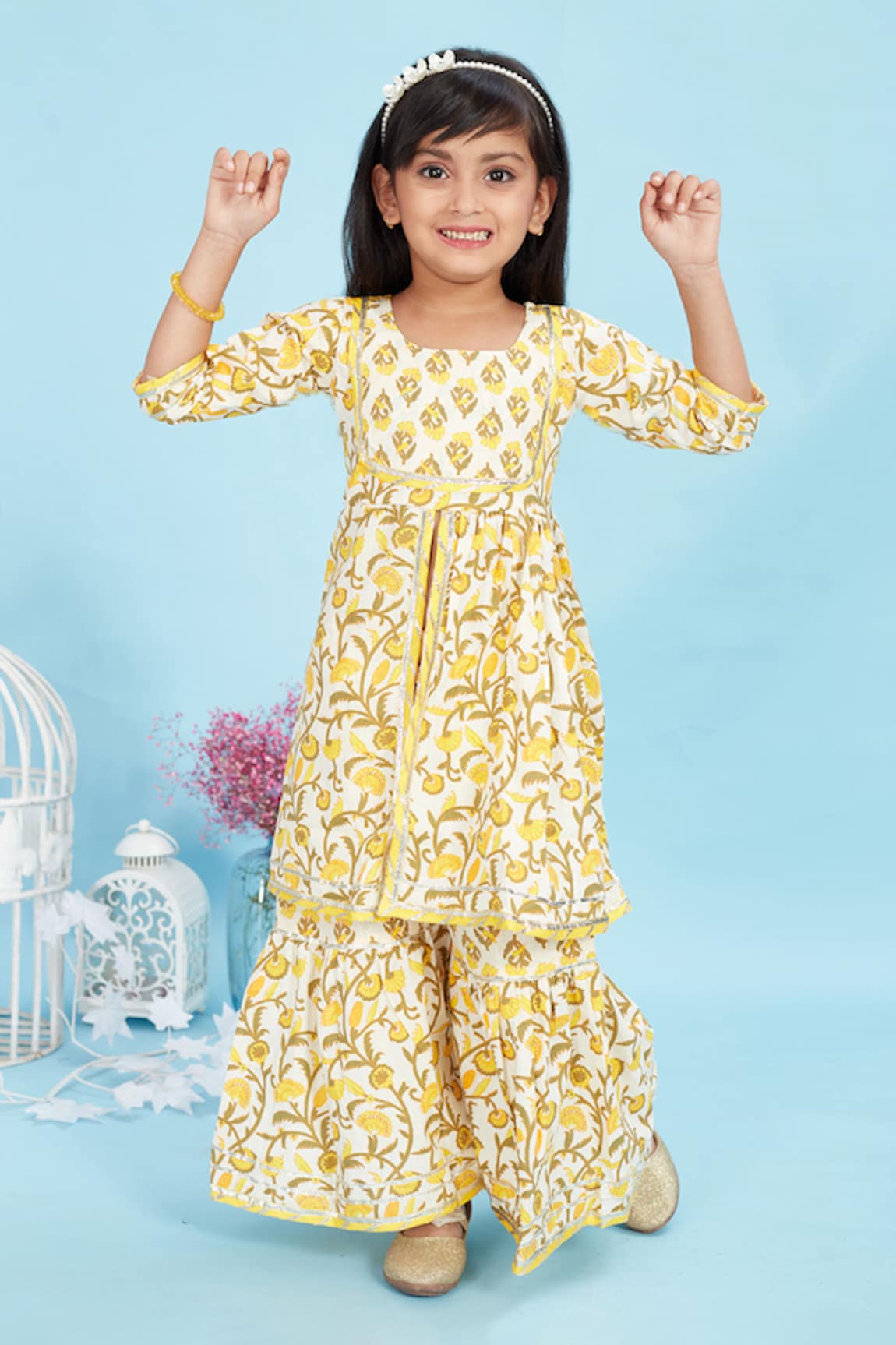 Maaikid Flower Blossom Print Kurta With Sharara