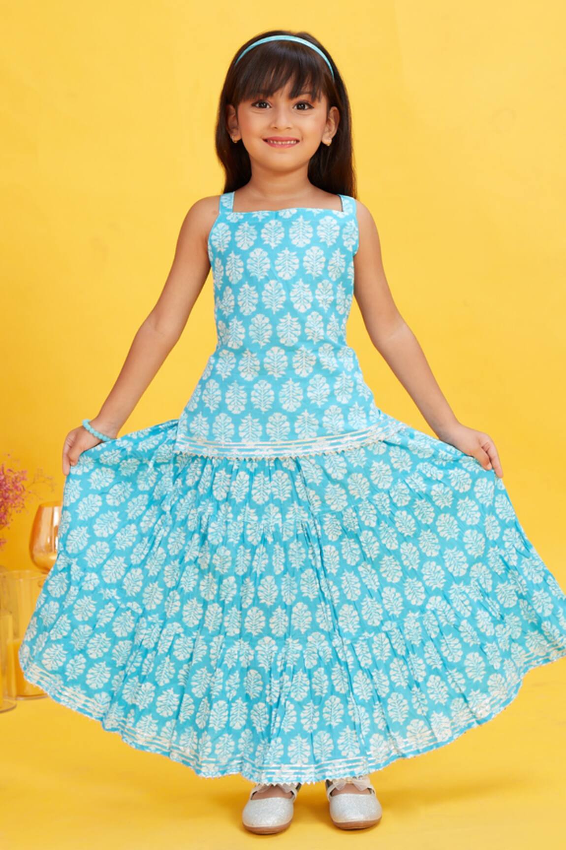Maaikid Floral Bud Print Kurta With Skirt 