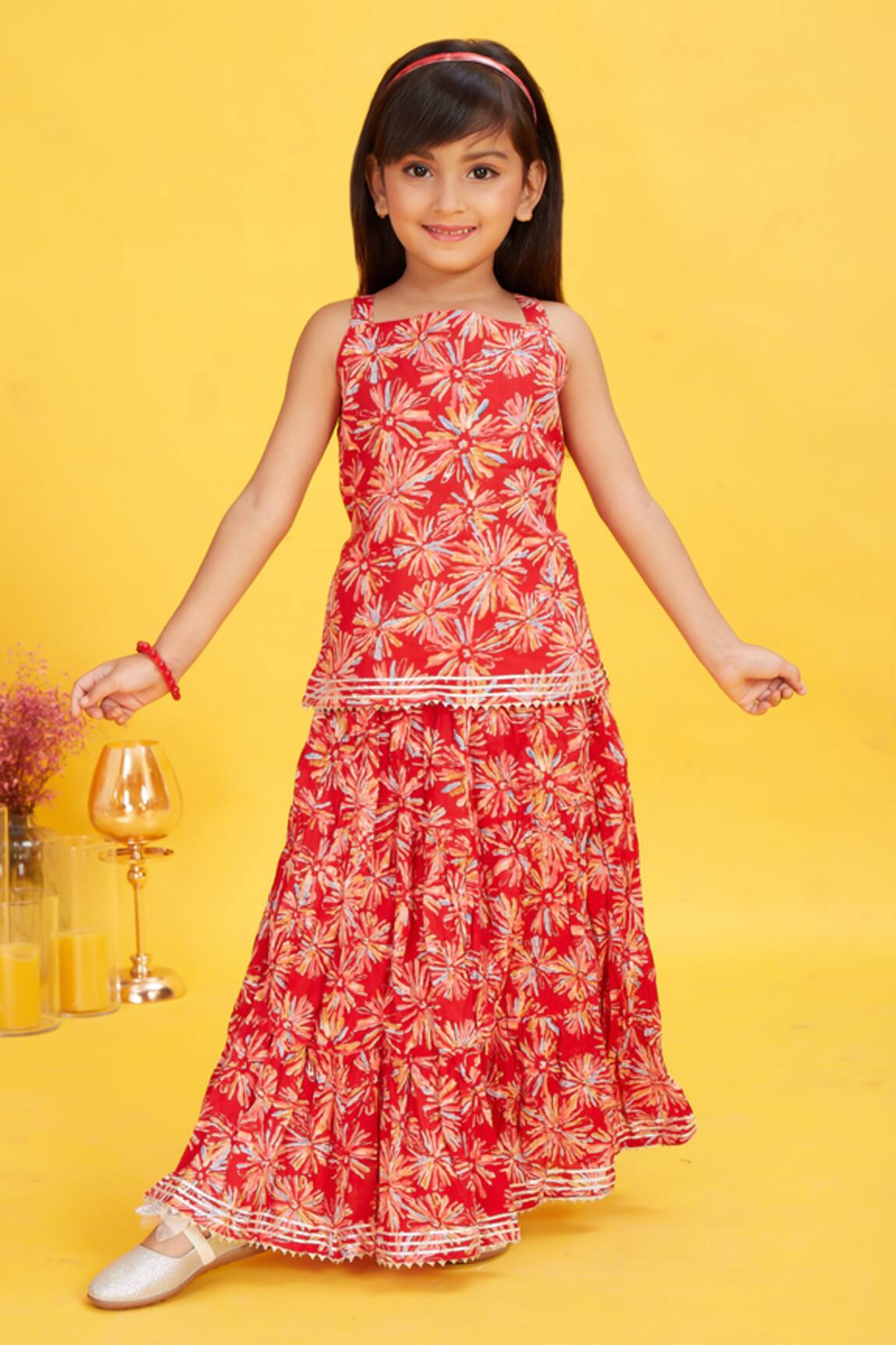 Maaikid Floral Sparkle Print Tunic With Skirt 