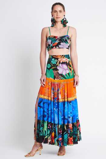 Zariaah Tropical Floral Print Bustier & Skirt Set